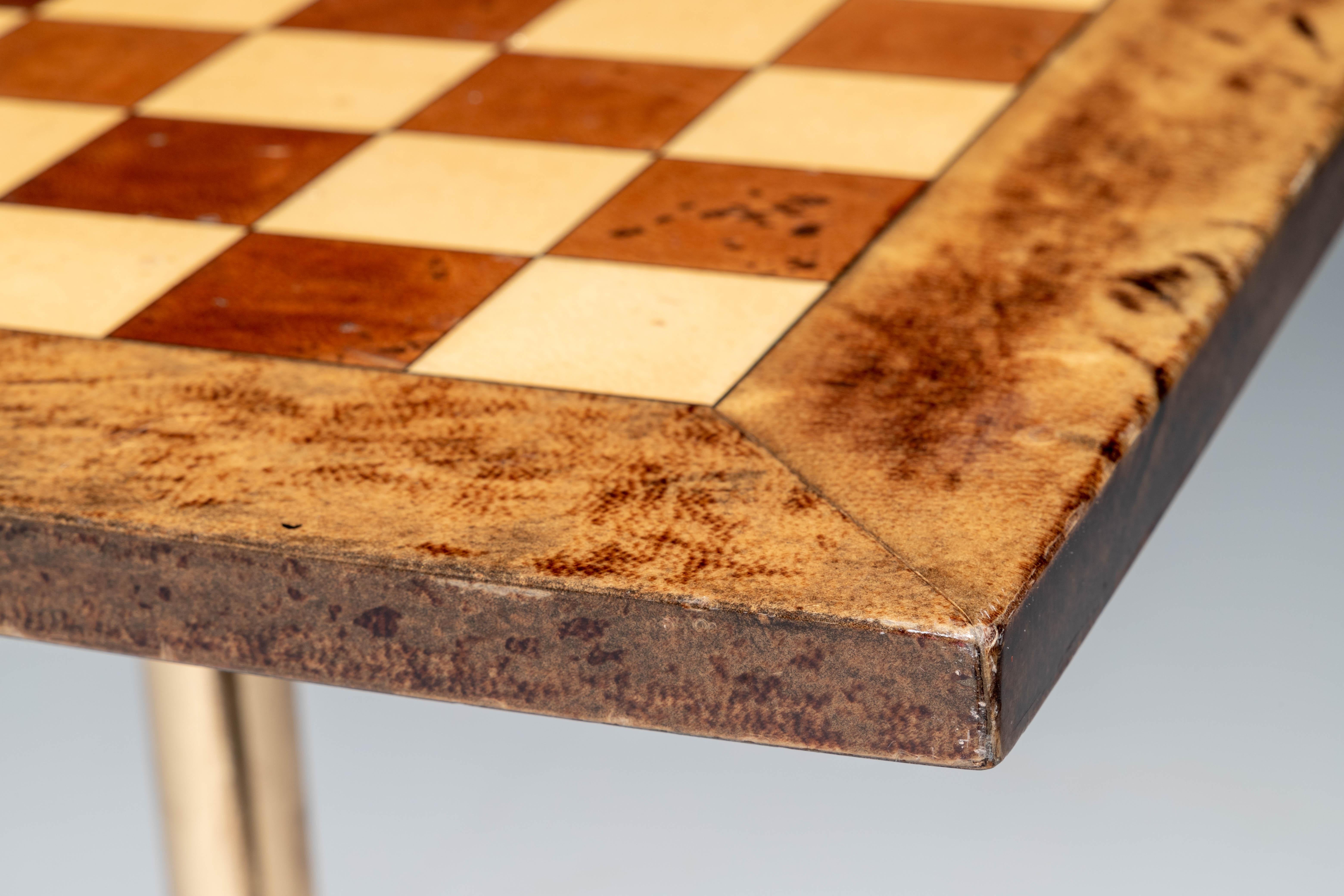 Anodized Chess Table by Aldo Tura in Lacquered Goatskin and Brass, Italy, 1970's For Sale