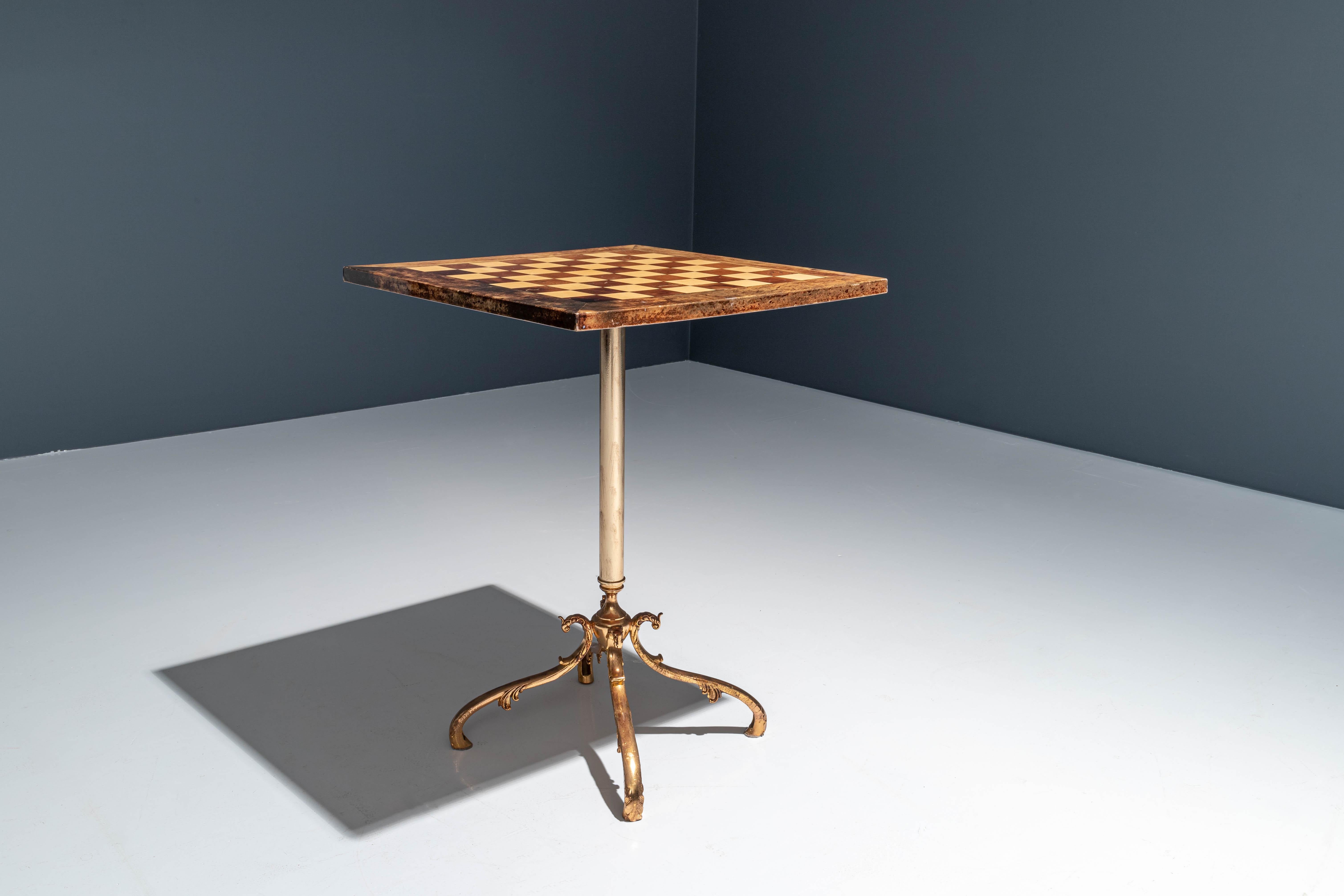 Chess Table by Aldo Tura in Lacquered Goatskin and Brass, Italy, 1970's For Sale 2