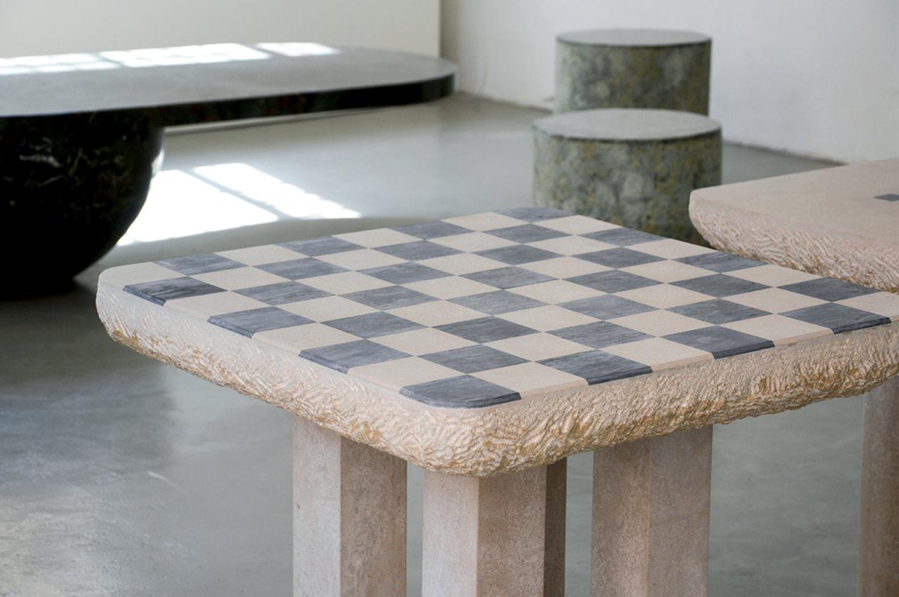 Chess Table, French Limestone, Hand-Sculpted, Rooms In New Condition In Geneve, CH