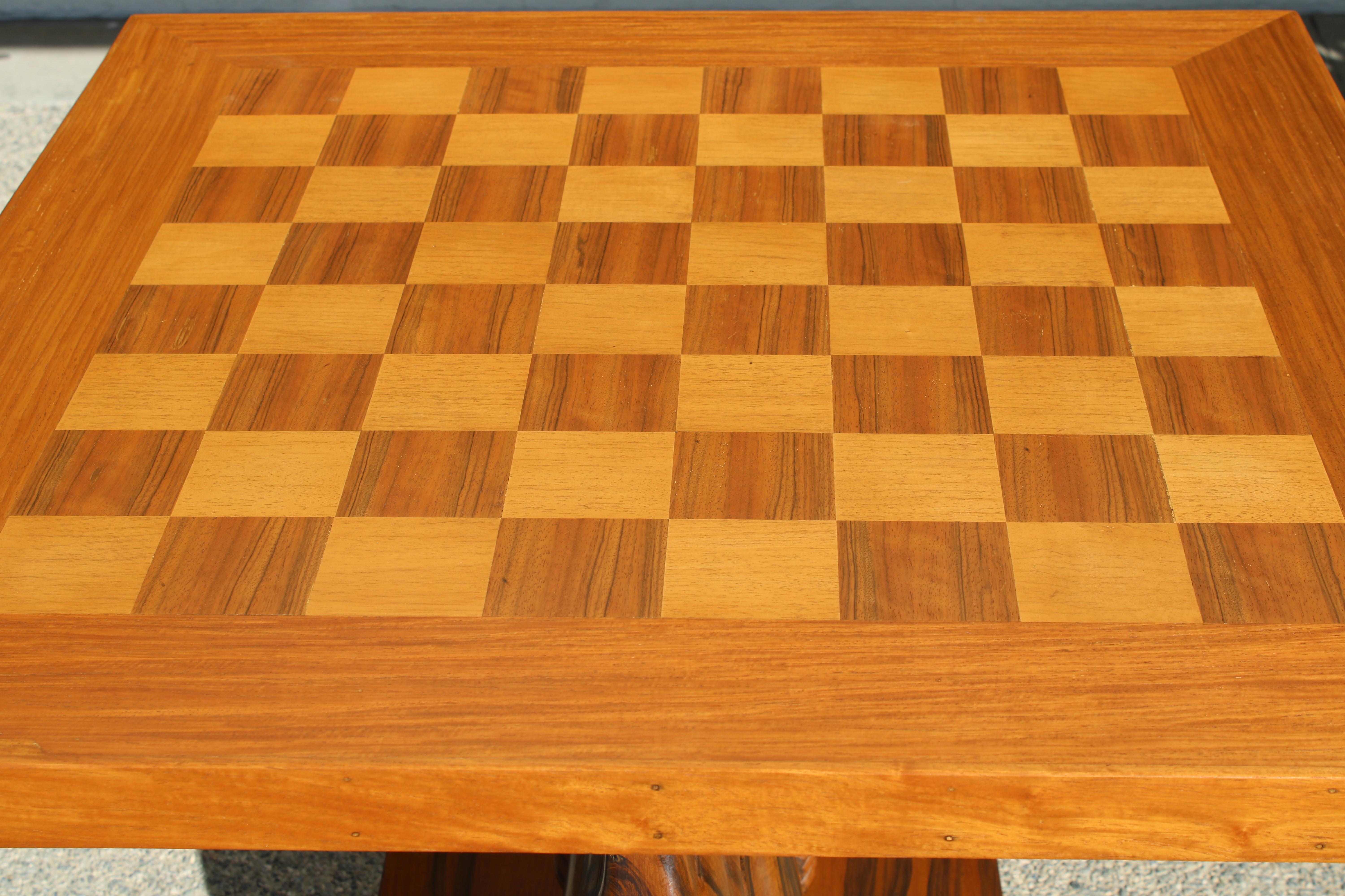 American Craftsman Chess Table with Horse Head Base, Complete Set For Sale