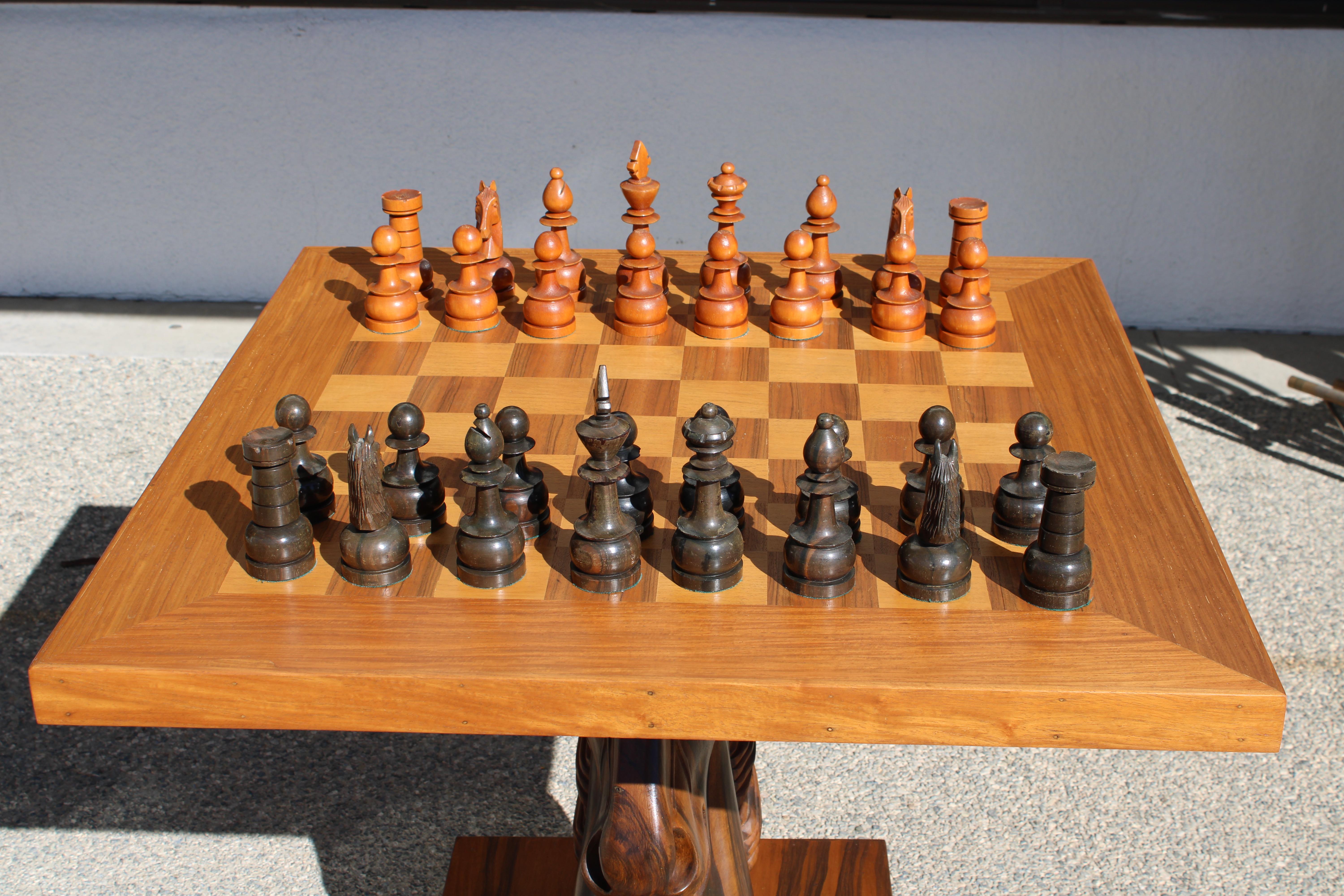 American Chess Table with Horse Head Base, Complete Set For Sale