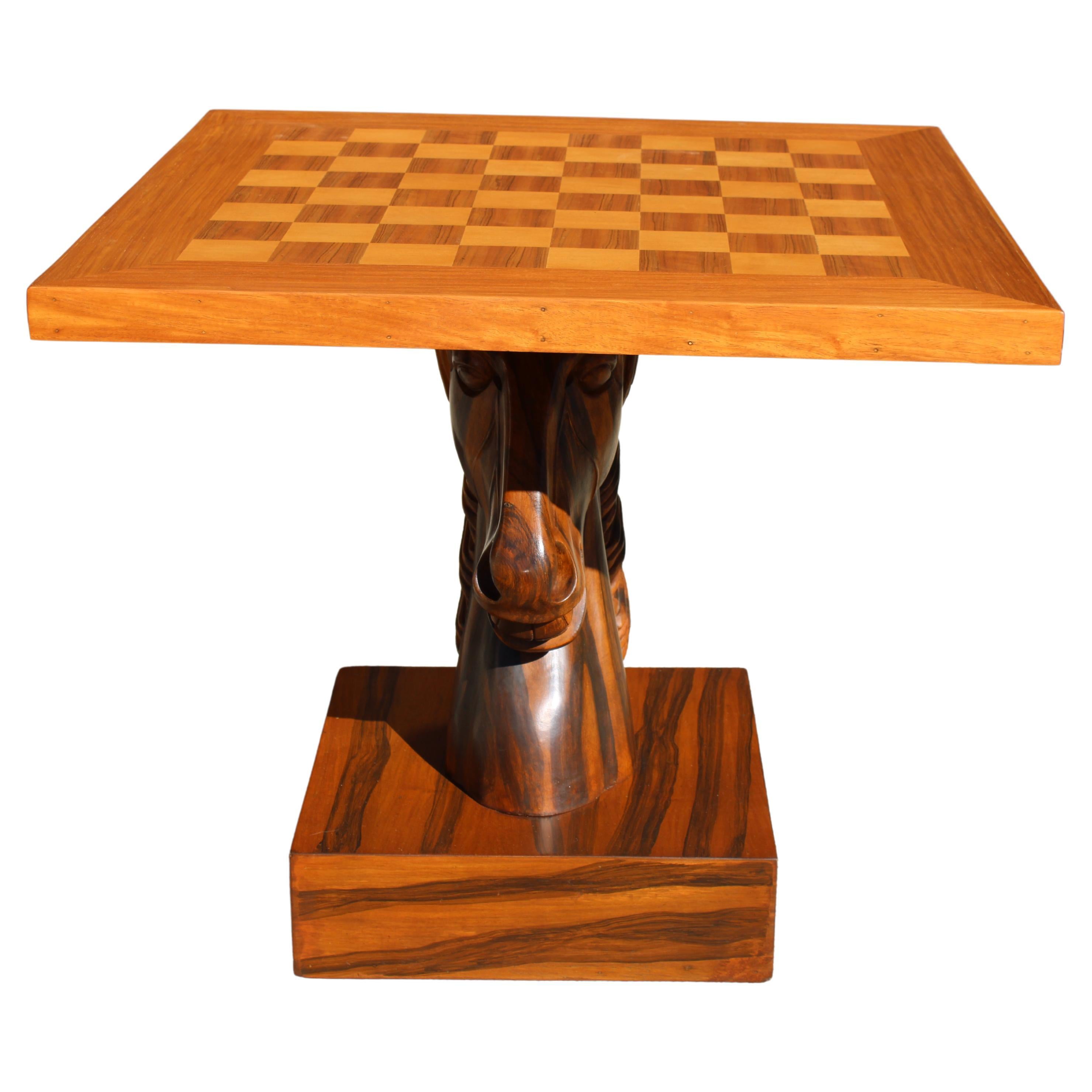 Chess Table with Horse Head Base, Complete Set For Sale