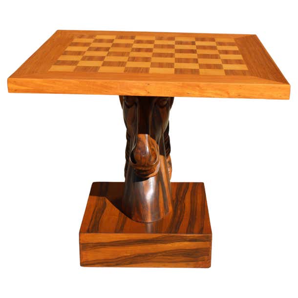 Chest Set Table Chess Table with Horse Head Base, Complete Set For Sale at 1stDibs