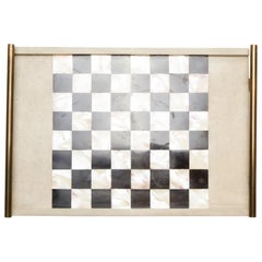 Chess Tray in Shagreen, Shell and Bronze Patina Brass by Kifu Paris
