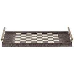 Chess Tray in Shagreen, Shell and Bronze Patina Brass by Kifu Paris