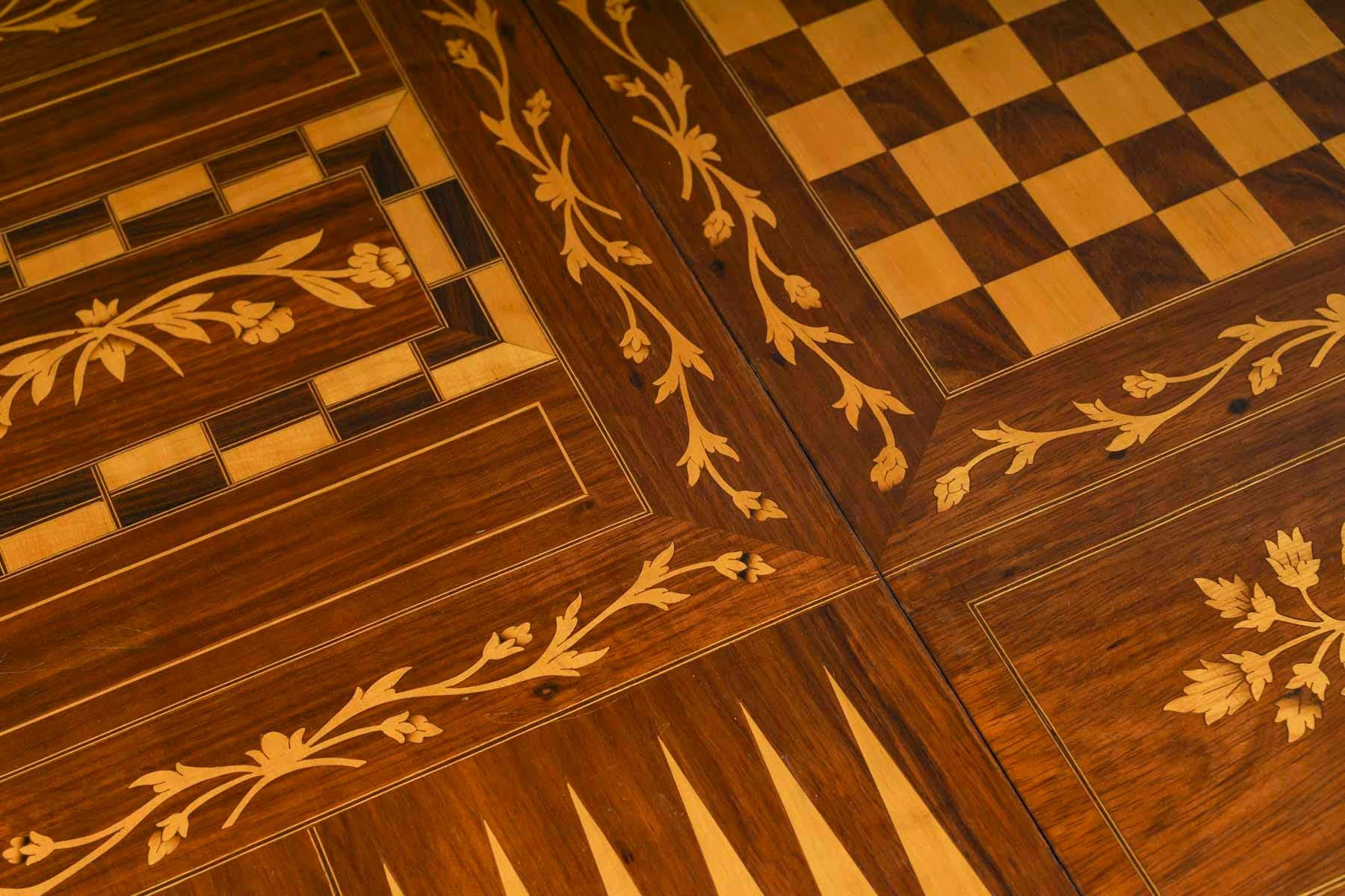 Chessboard, Backgammon Table, Wooden Marquetry Games Table, Early 20th Century. For Sale 2