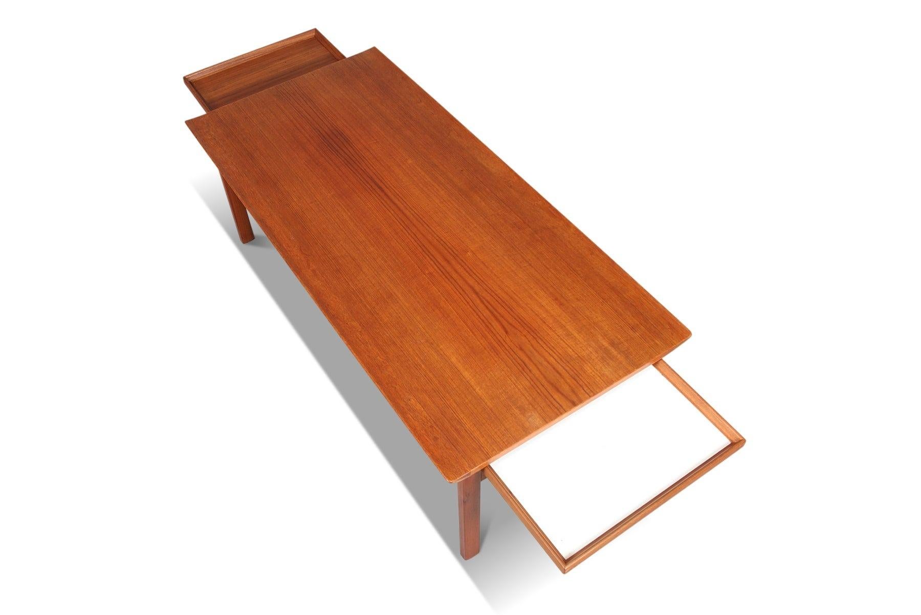 Origin: Sweden
Designer: Tove & Edvard Kindt Larsen
Manufacturer: AB Seffle Möbelfabrik
Era: 1960s
Materials: Teak
Measurements: 55″ wide x 25″ deep x 19.75″ tall