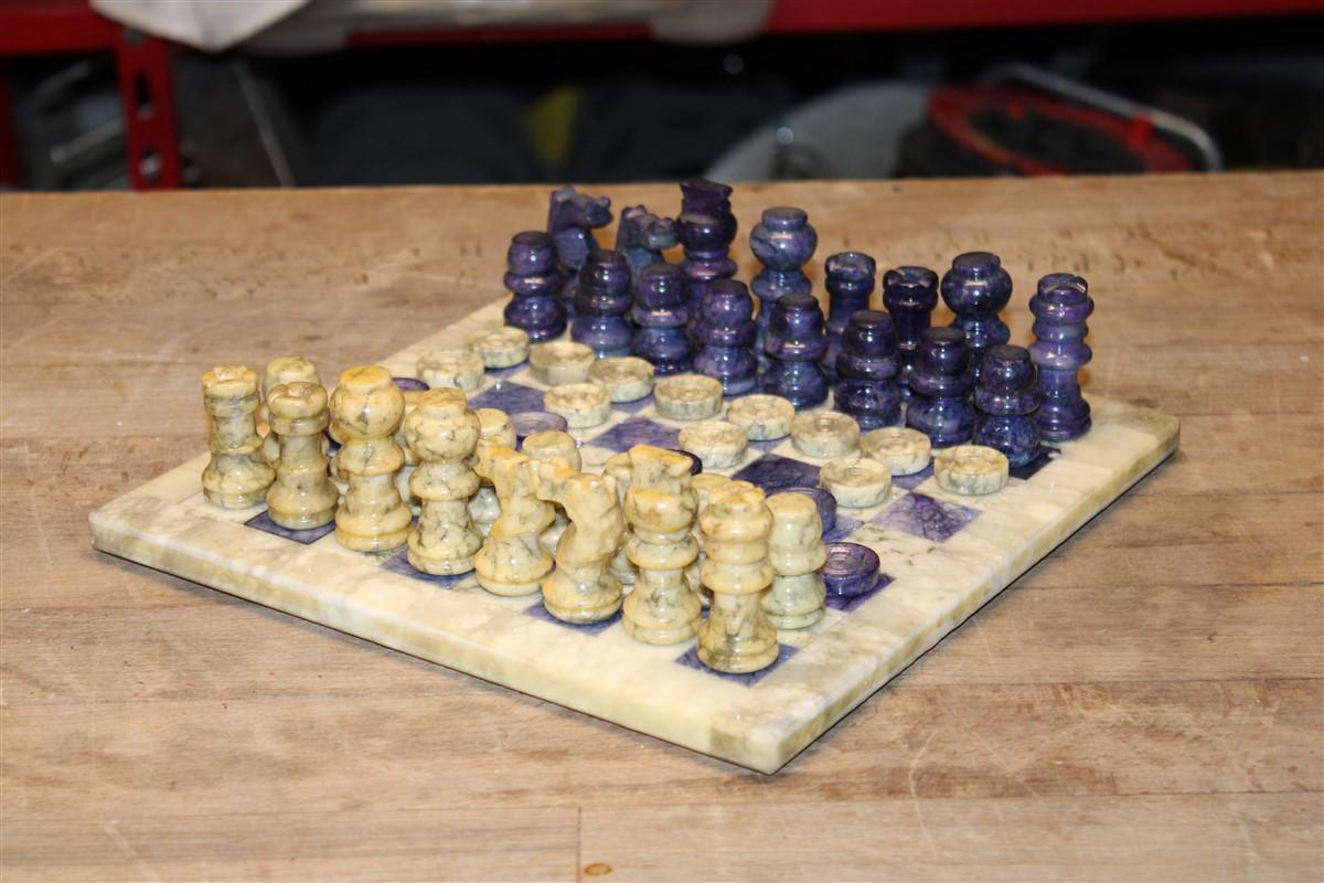 Chessboard in white and colored marble Italian Design 1970s.