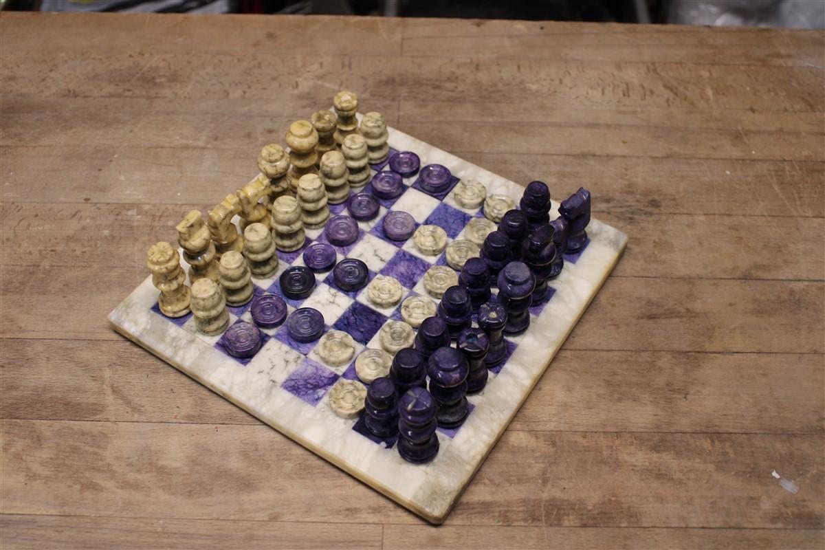 Mid-Century Modern Chessboard in White and Colored Marble Italian Design 1970s For Sale