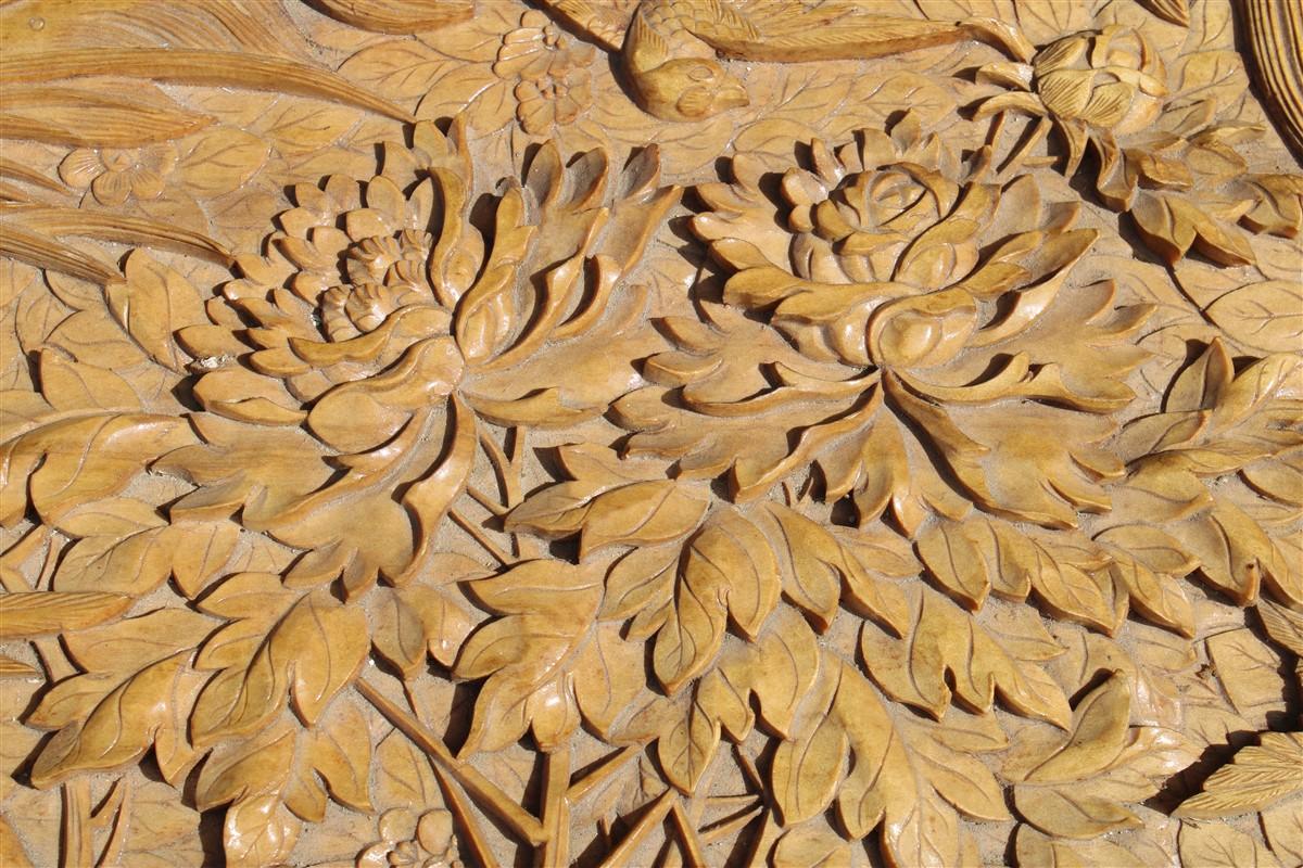 Chest 1930 Asian Wooden Carved Entirely Hand Birds Peony Flower Maple Tree 2