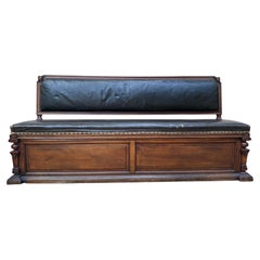 Chest bench – Napoleon III style – Solid carved walnut – Leather trim