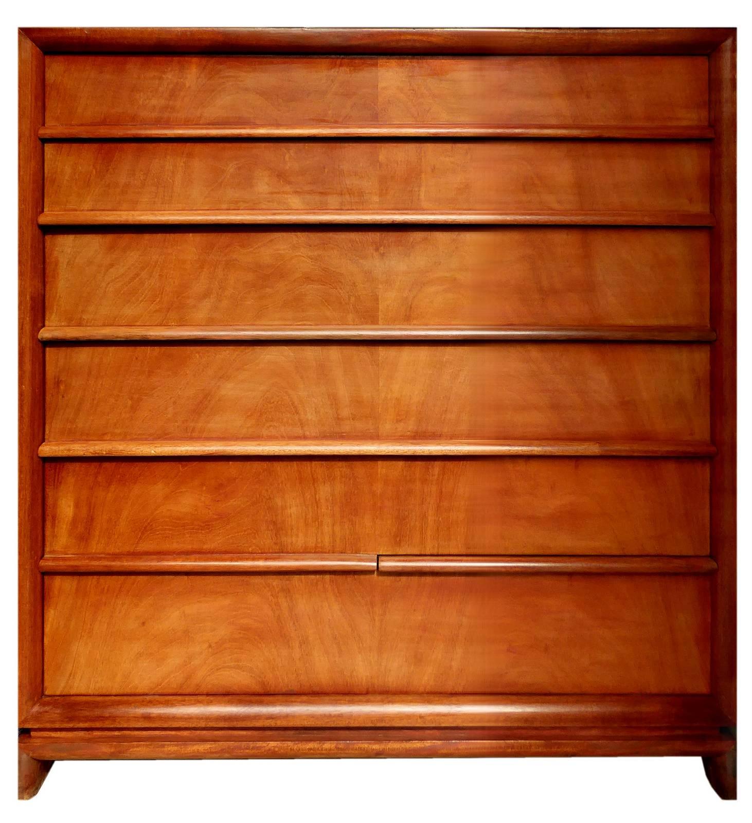 Bleached walnut creates the stunning grain and color of this beautifully constructed chest with sophisticated design features like divided drawer pulls and bracket feet.

We have the matching nightstands. Just ask.

A few important notes about all