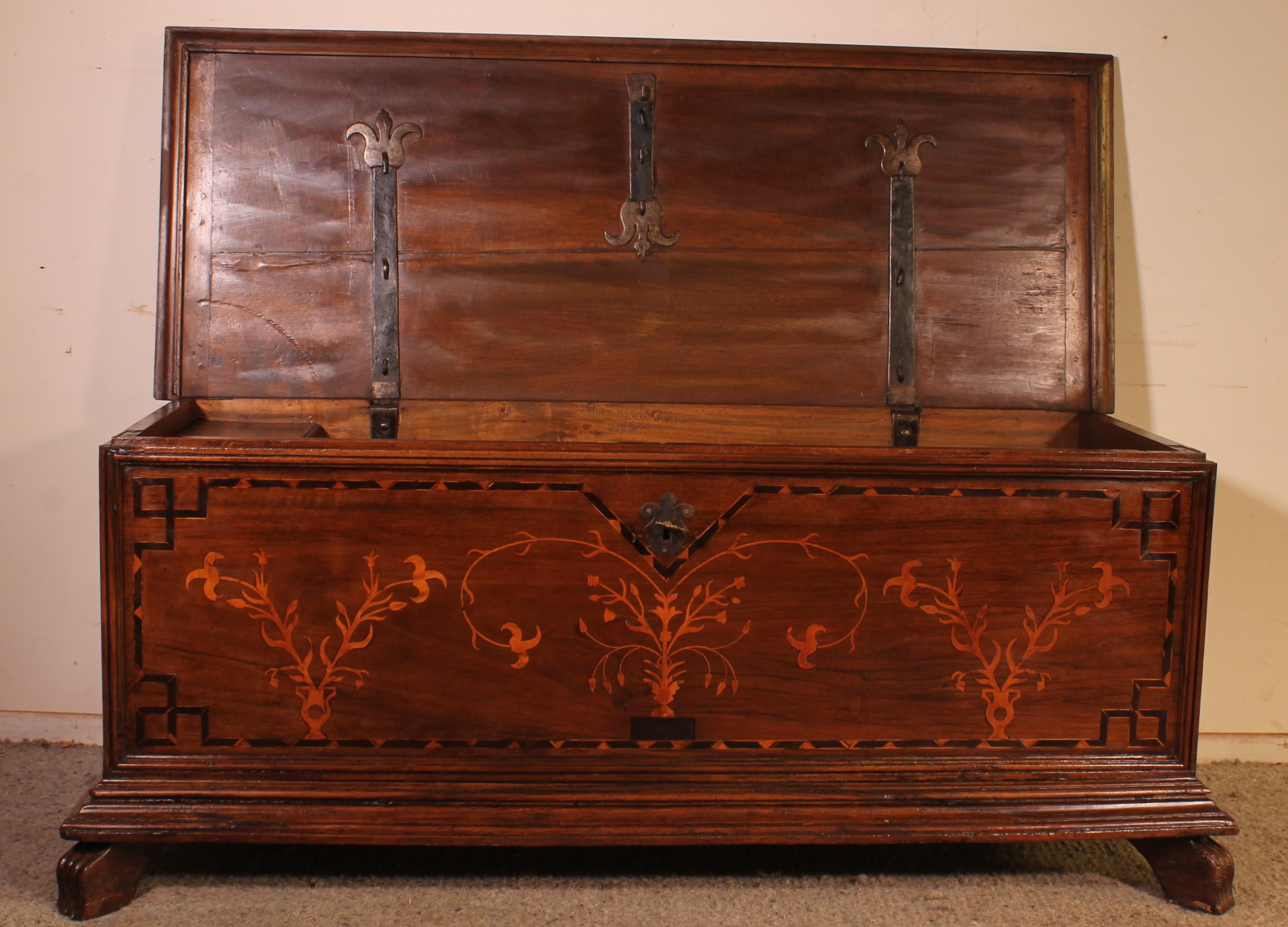 Chest Called Cassone from the Italian Renaissance in Walnut, 17th Century 9