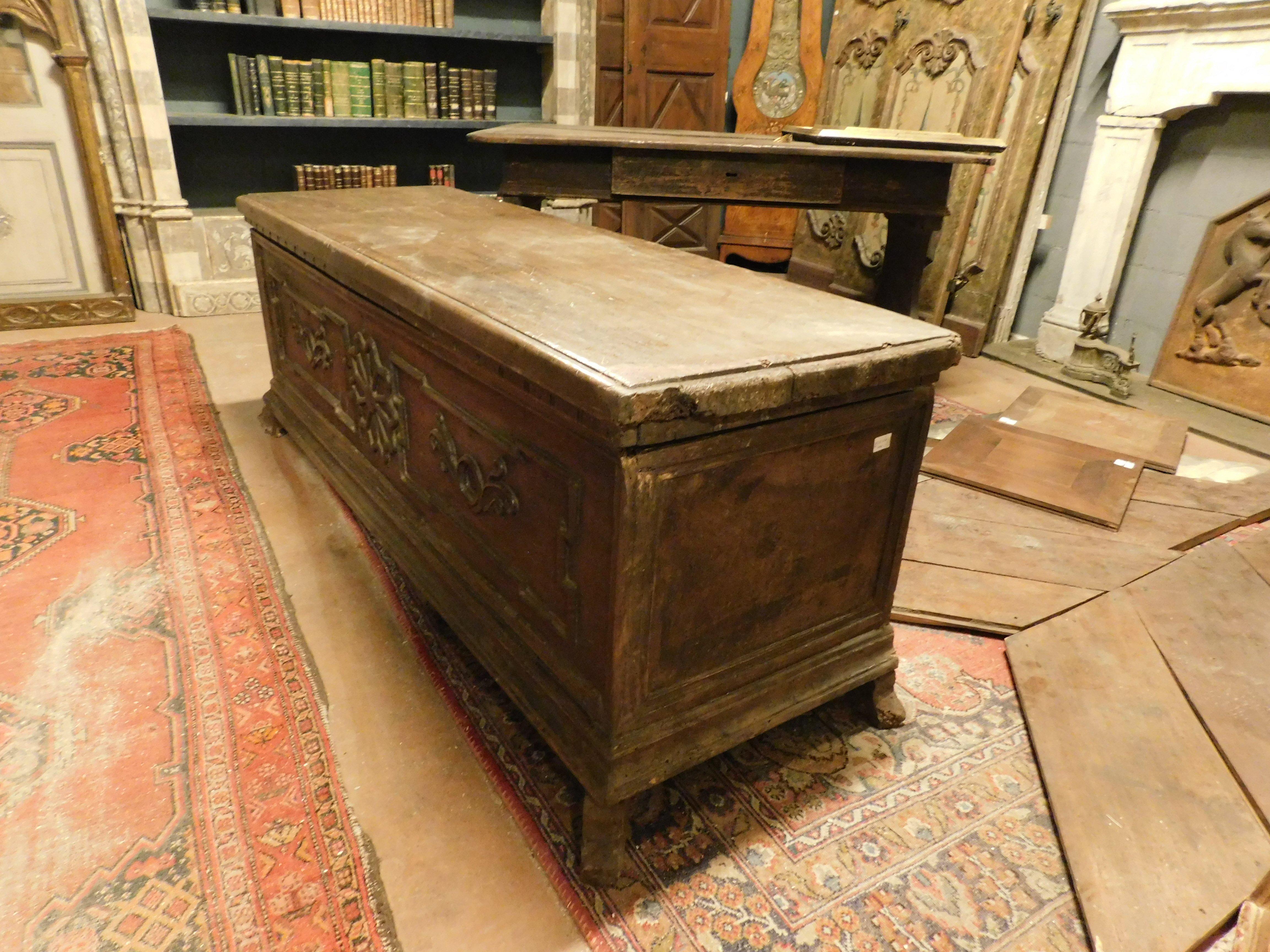Walnut Chest carved in walnut with opening top, Italy