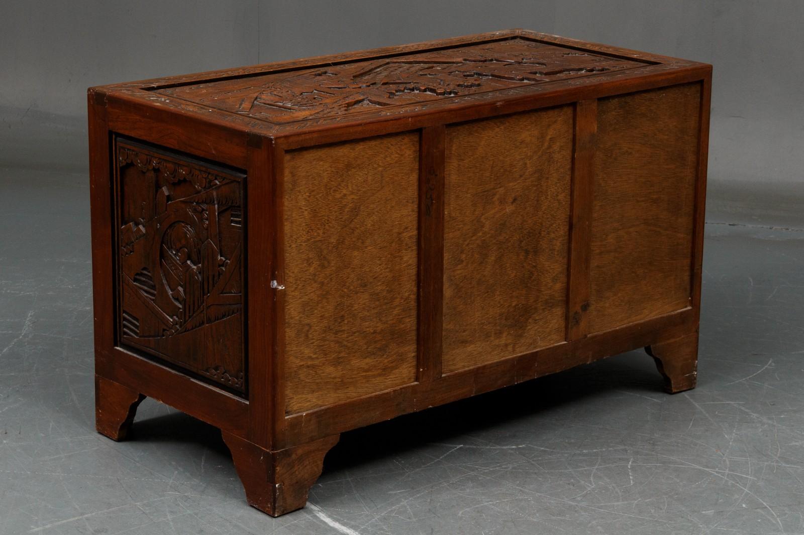 Chinese Chest, China, Camphor Wood Richly Carved  For Sale