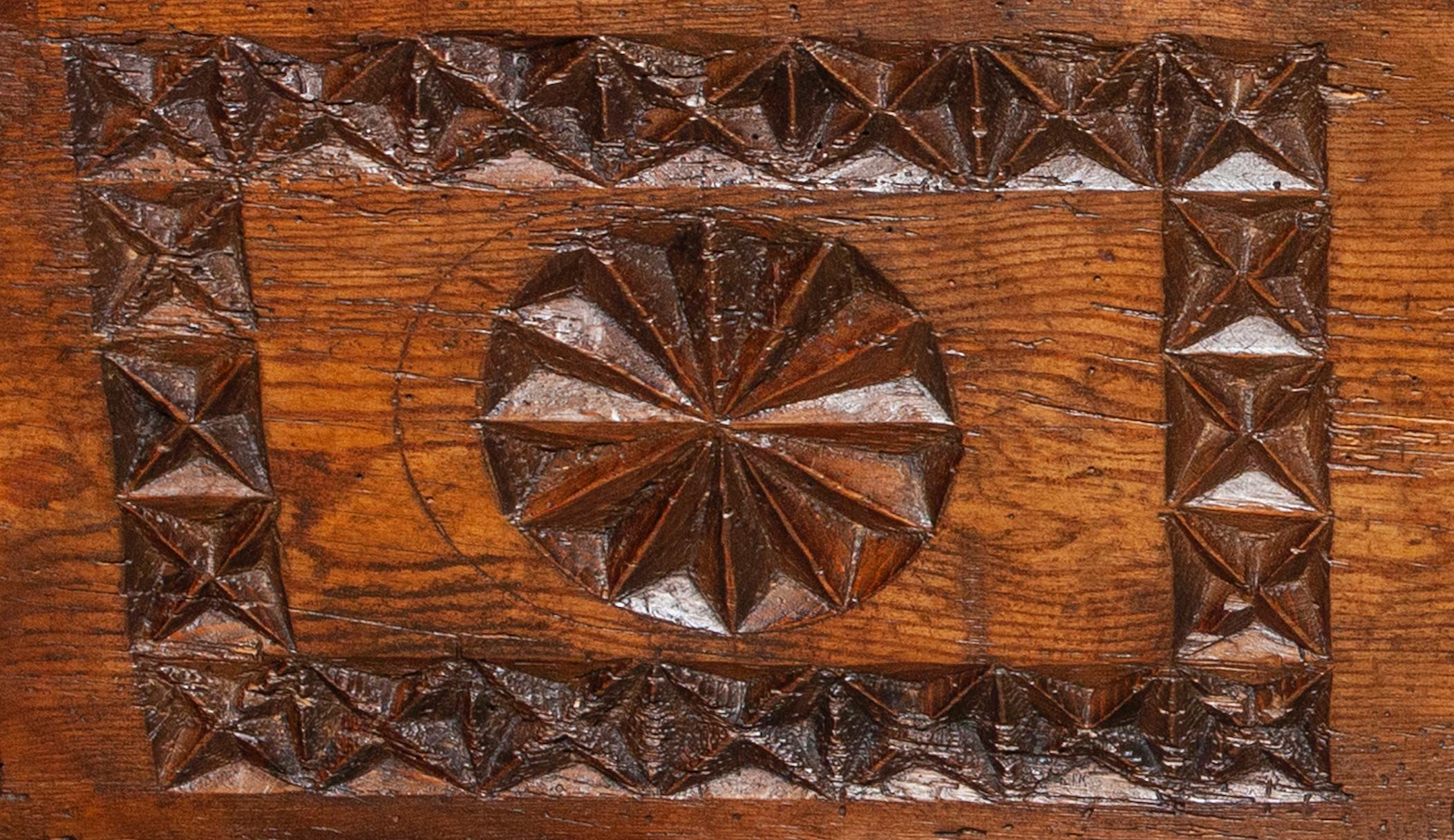 Baroque Chest Coffer Spanish Chip Carved Folk 18th Century Pine Ironwork Small