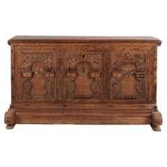 Antique Chest in Oak wood with Carved Details Inlay fruitwood from 1860
s