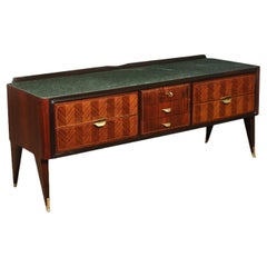 Chest of Drawer Veneered Wood Marble Brass, Italy, 1950s 1960s