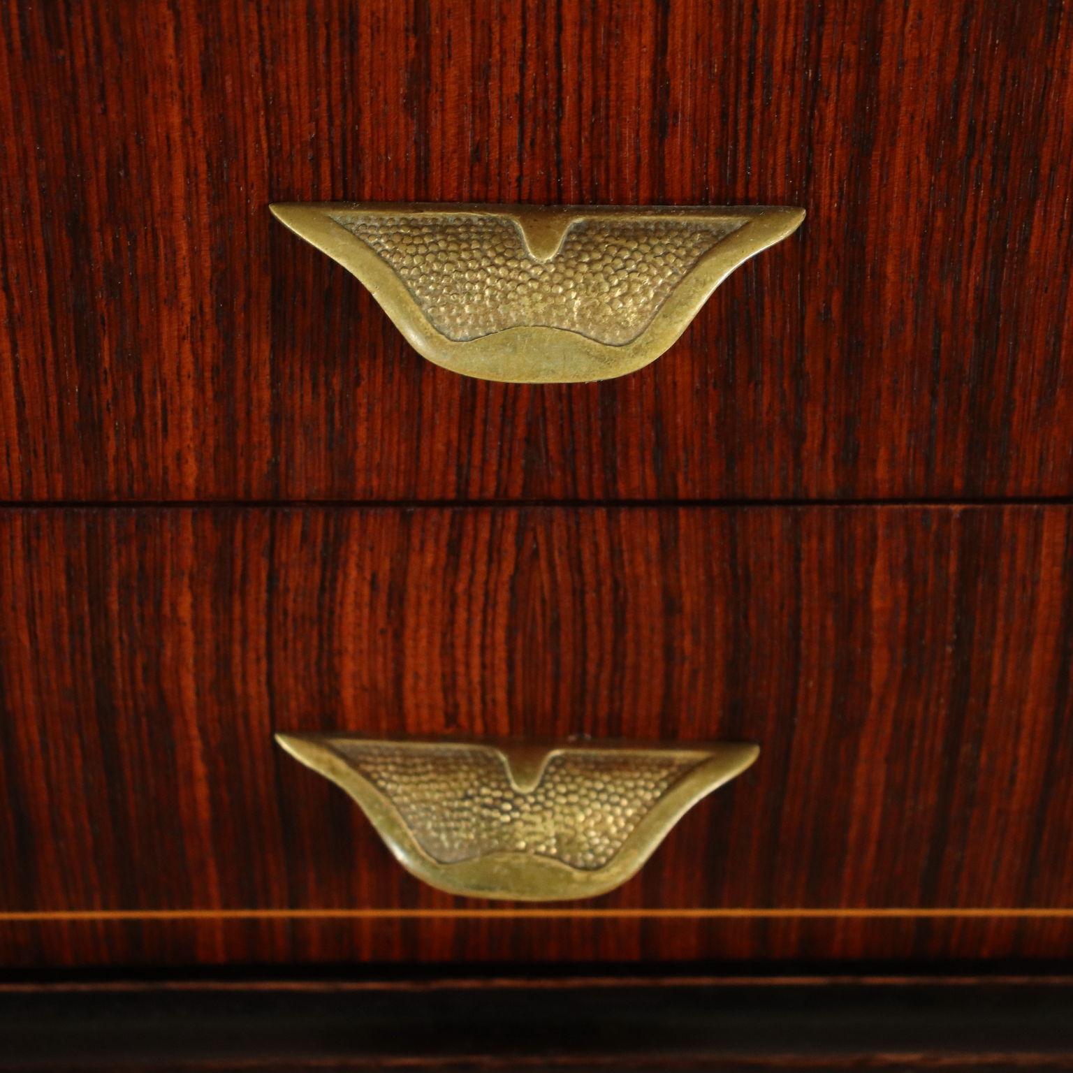 Chest of Drawer Veneered Wood Marble Brass, Italy, 1950s 1960s 5