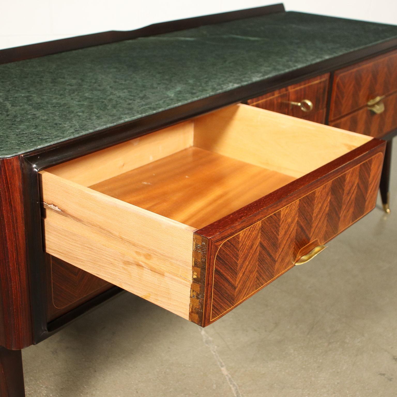 20th Century Chest of Drawer Veneered Wood Marble Brass, Italy, 1950s 1960s