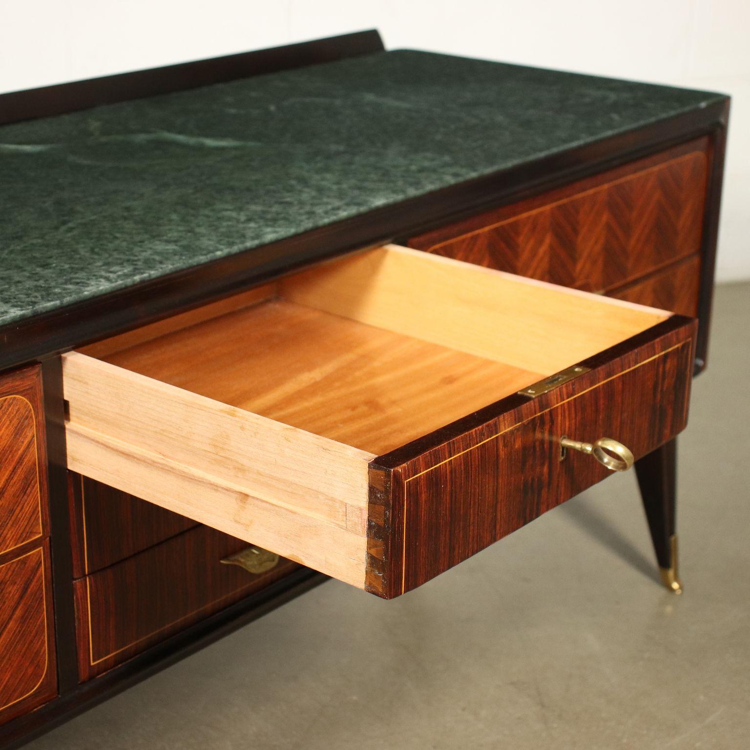 Chest of Drawer Veneered Wood Marble Brass, Italy, 1950s 1960s 1