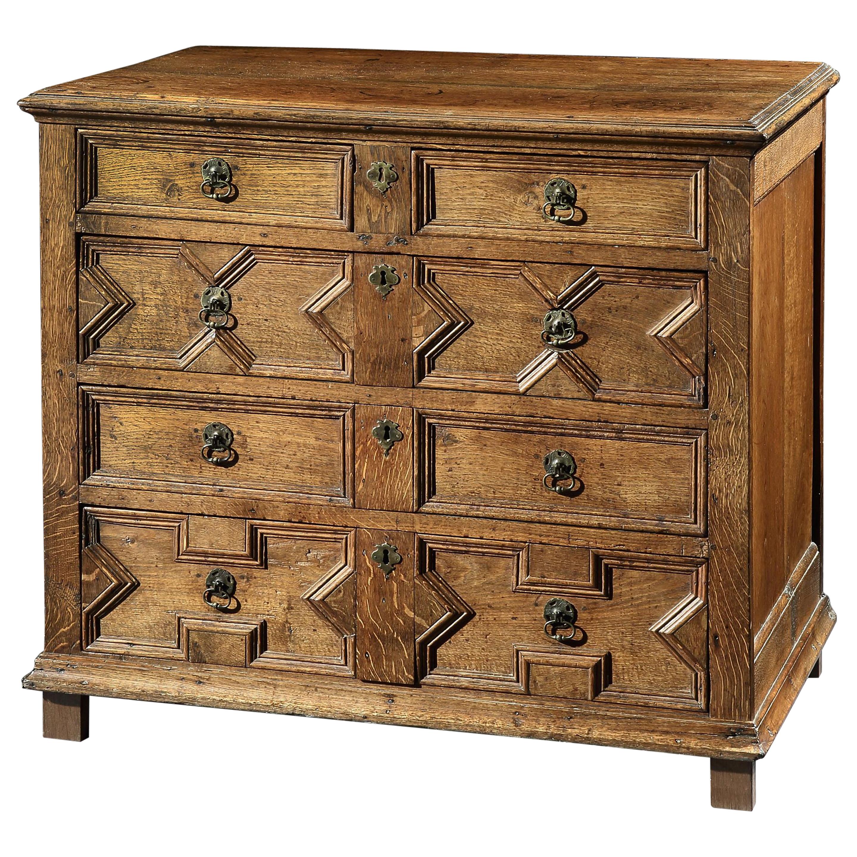 Chest of Drawers, 17th Century, English, Charles II, Oak, Geometric Moulding