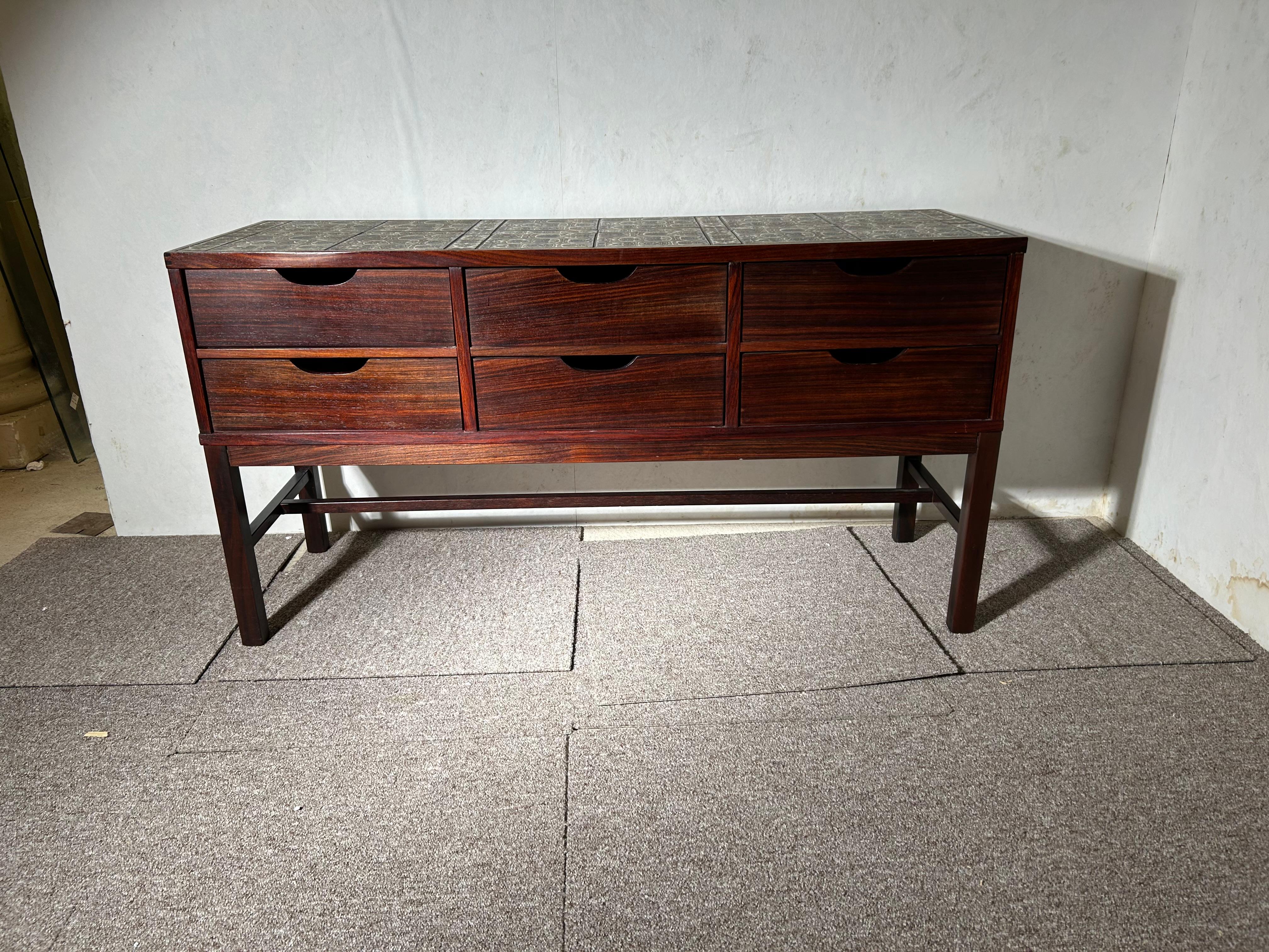 Chest of drawers and Mirror, 1950, tiled top, Royal Copenhagen. For Sale 3