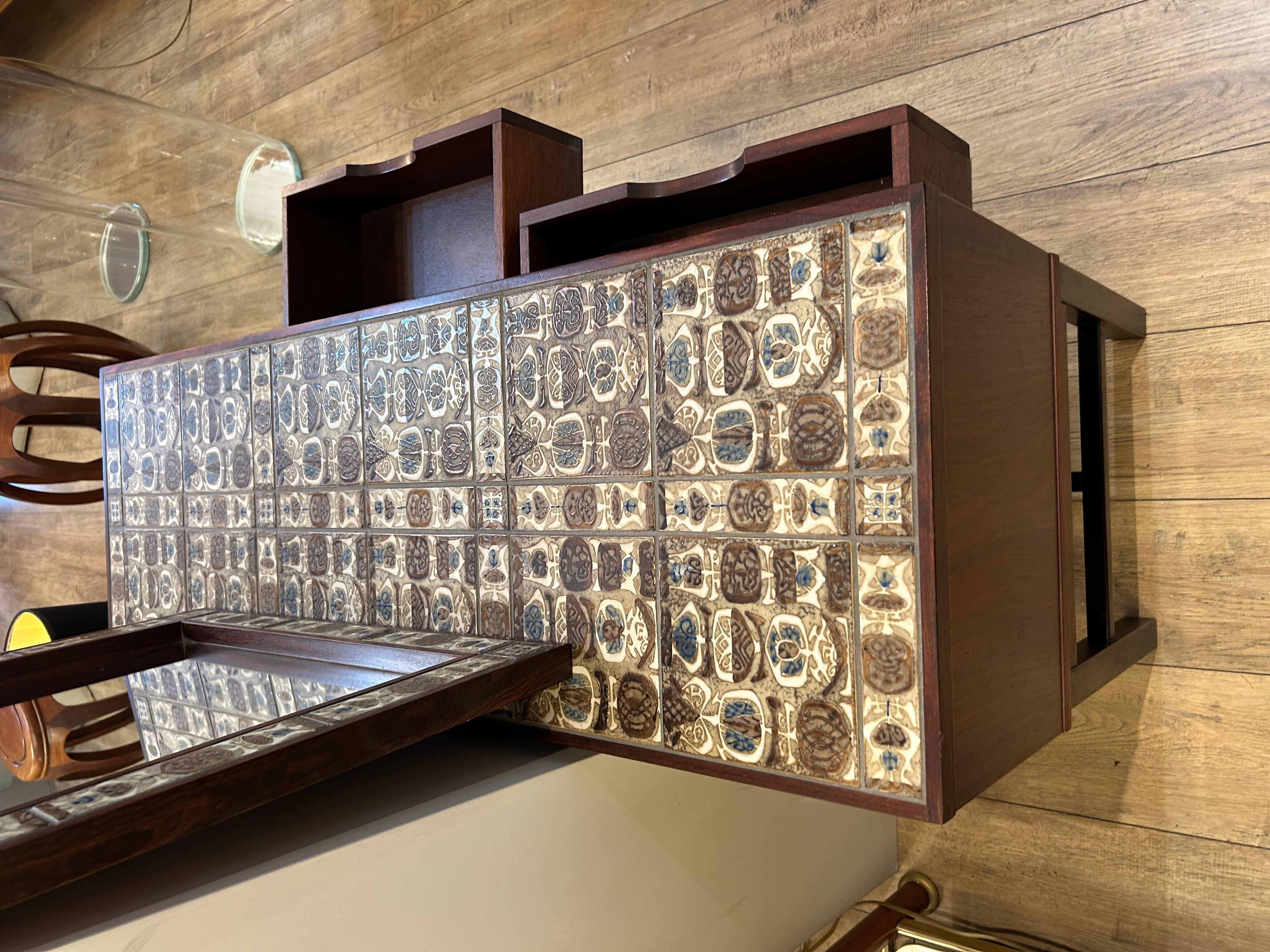 Chest of drawers and Mirror, 1950, tiled top, Royal Copenhagen. For Sale 11