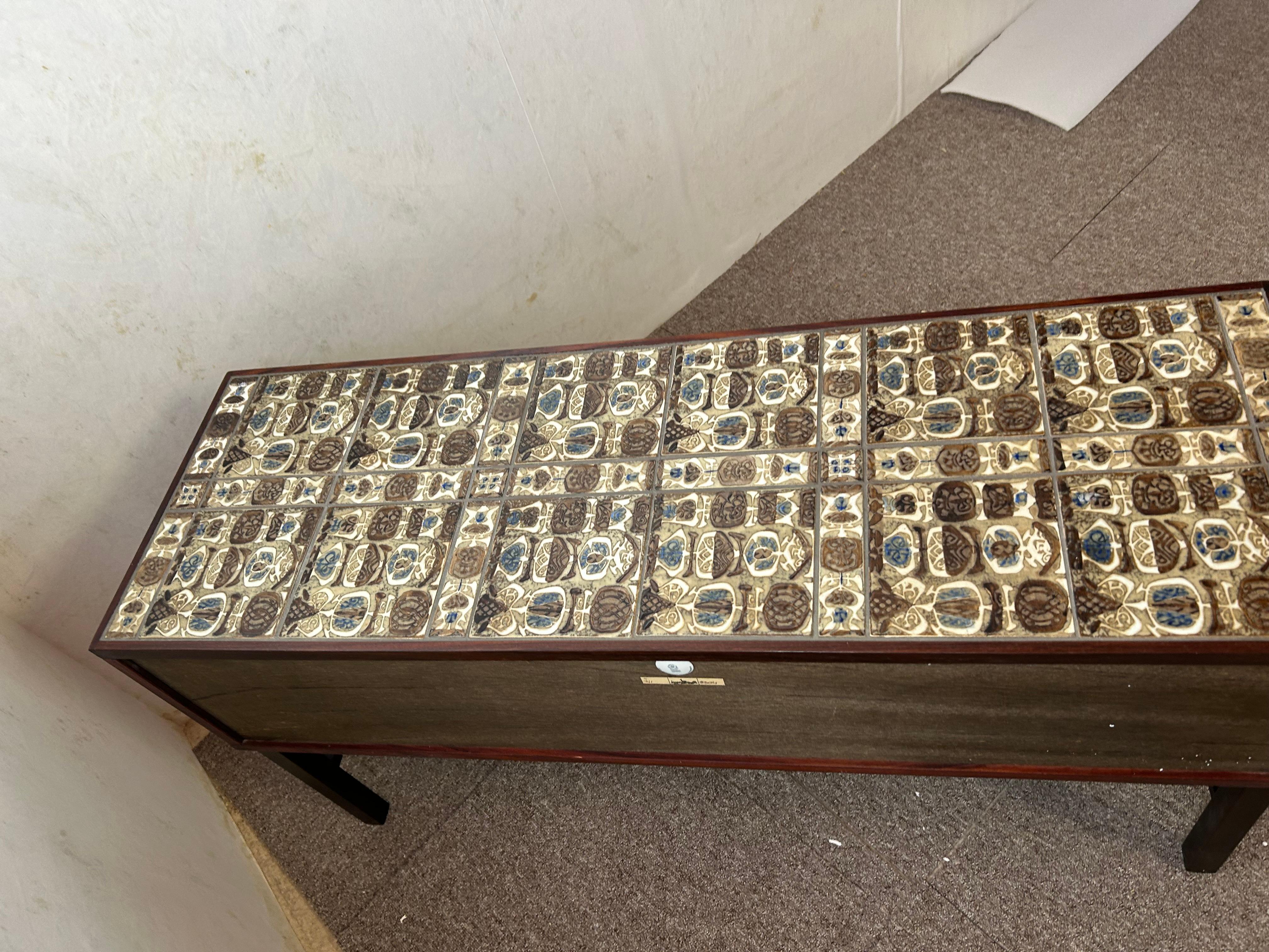 Scandinavian Modern Chest of drawers and Mirror, 1950, tiled top, Royal Copenhagen. For Sale