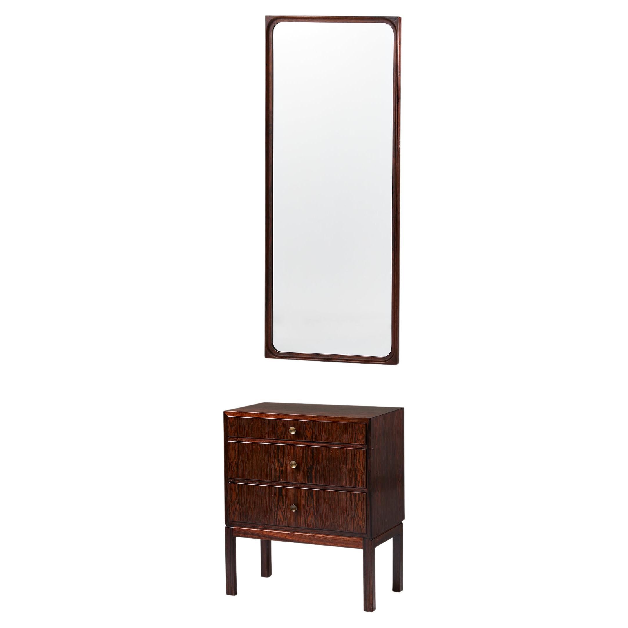 Danish Modern Rosewood Standing Mirror with Drawer at 1stDibs full