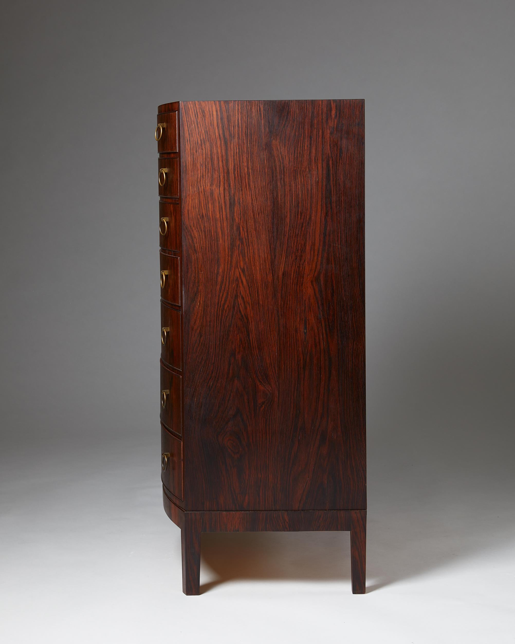 Danish Chest of Drawers, Anonymous, Rosewood and Brass Hardware, Denmark, 1950s For Sale