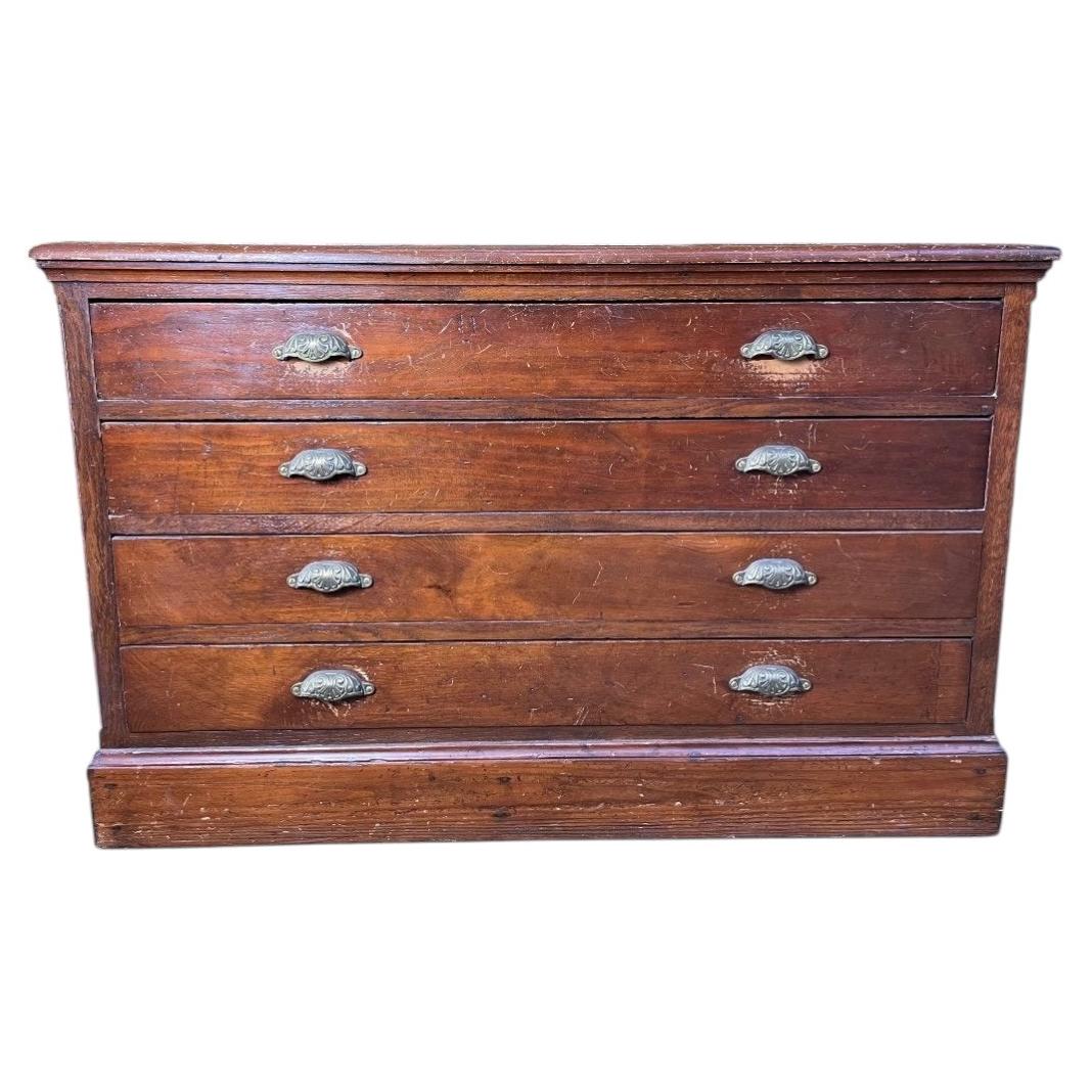 Chest of Drawers - Antique Pine Wood Cabinet, circa 1900 For Sale