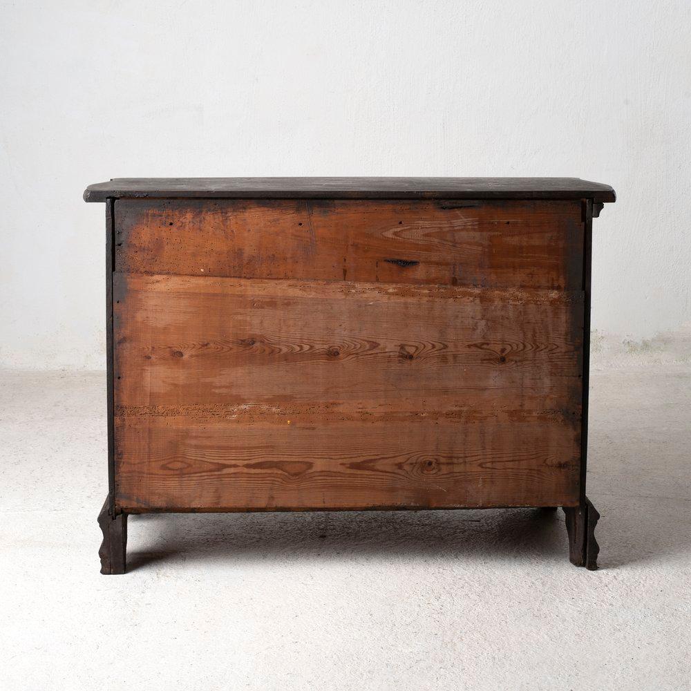 Hand-Painted Chest of Drawers Black Baroque Period Sweden For Sale