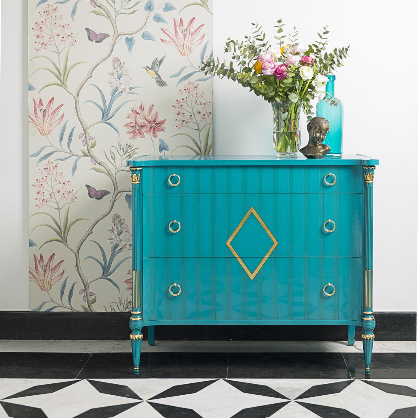 Painted Chest of Drawers Blue Neoclassical Style