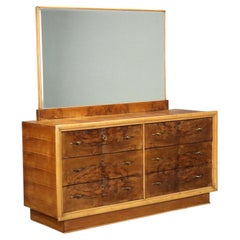 Chest of Drawers Burl Walnut Brass Italy 1940s
