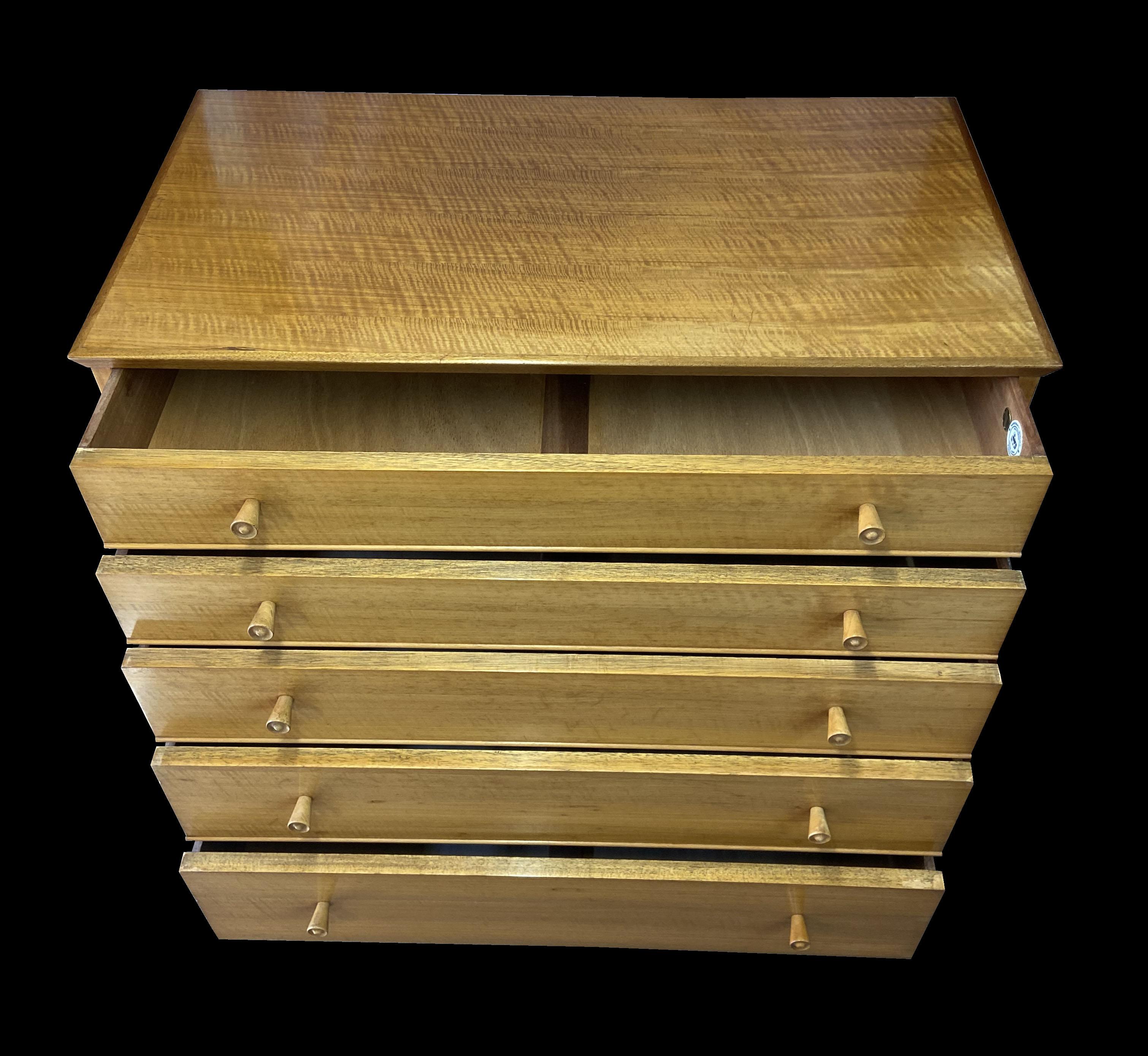 Mid-Century Modern Chest of Drawers by Alfred Cox for 'Handcraft' in Fiddleback Maple and Walnut