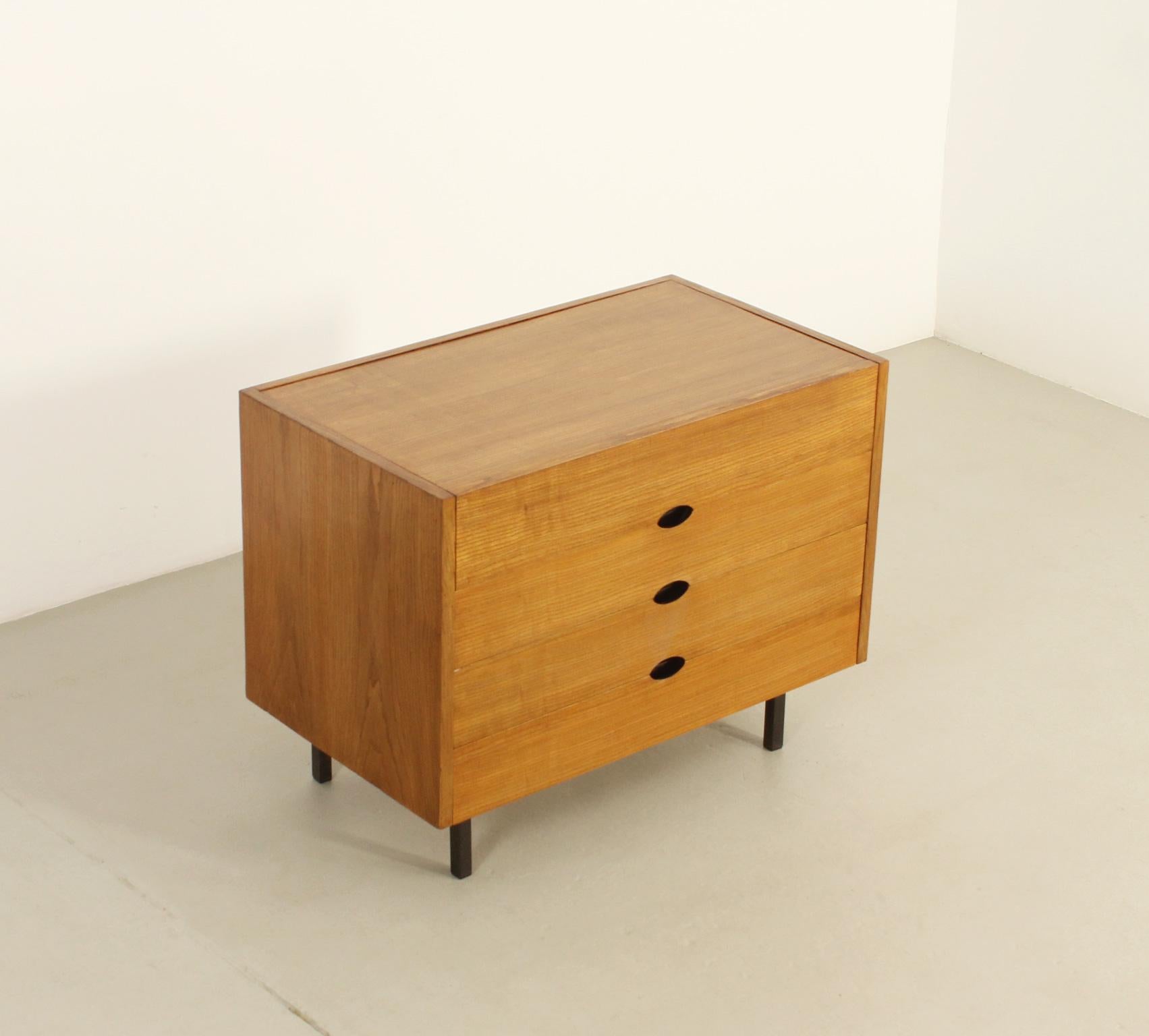 Metal Chest of Drawers by Joseph-André Motte in Oak Wood, France, 1960's For Sale