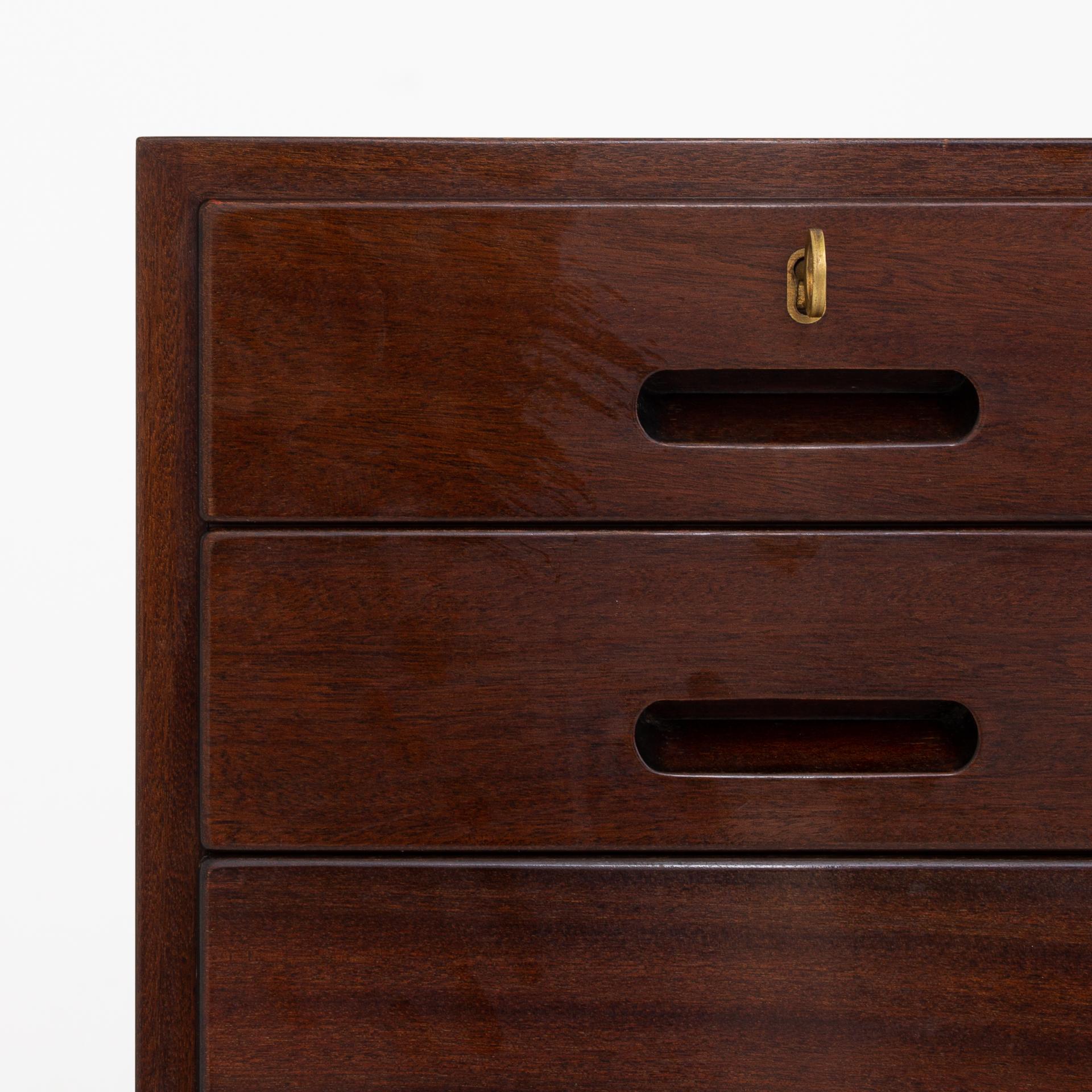 Chest of drawers in mahogany with drawers in different sizes. Maker P. Jeppesen.