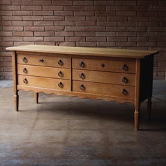 Chest of Drawers Cabinet, Henning Kjaernulf, Solid Oak, Denmark 1970s