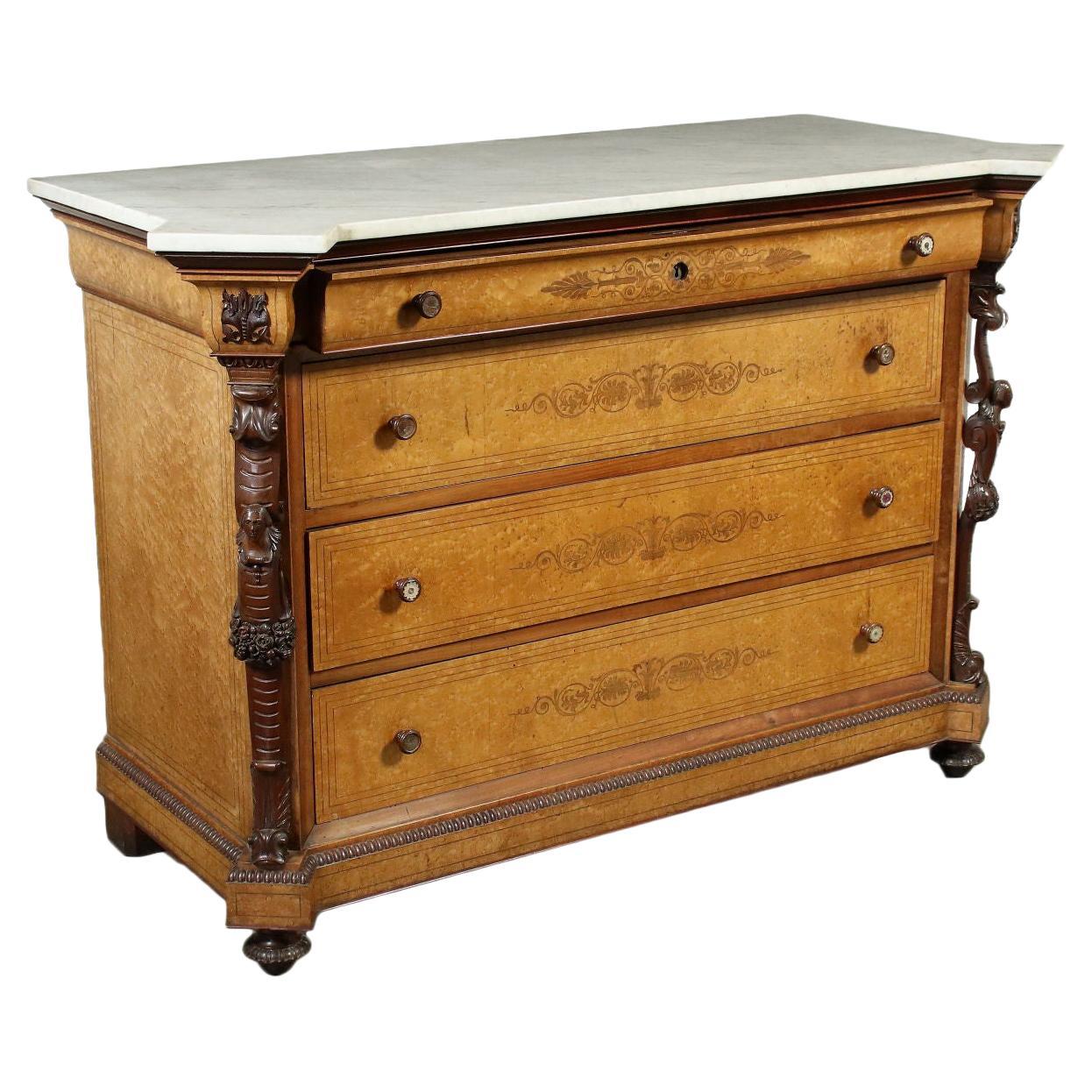 Chest of Drawers Charles X Mahogany Cherry Maple Marble, Italy, Mid 1800