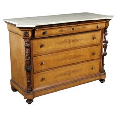 Antique Chest of Drawers Charles X Mahogany Cherry Maple Marble, Italy, Mid 1800