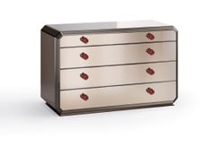 Chest of Drawers Covered with Amber Mirror Bronzed Skirting Glass Flower Knobs
