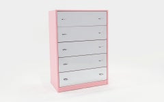 Chest of Drawers / Dresser with Reflective Drawer Fronts with Pink Case.