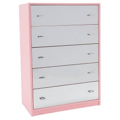 Vintage Chest of Drawers / Dresser with Reflective Drawer Fronts with Pink Case.