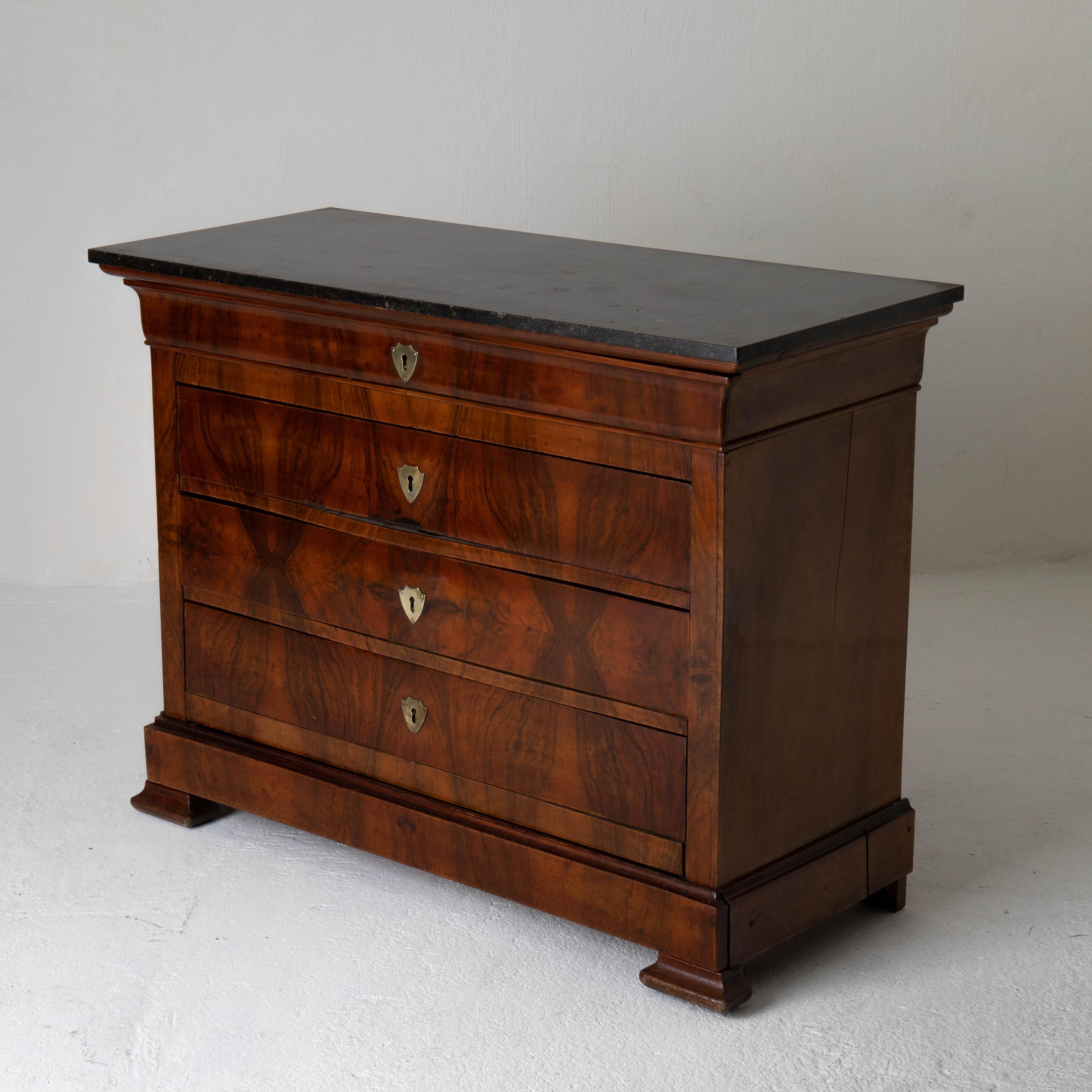 Veneer Chest of Drawers French Mahogany Stone Top, 19th Century, France