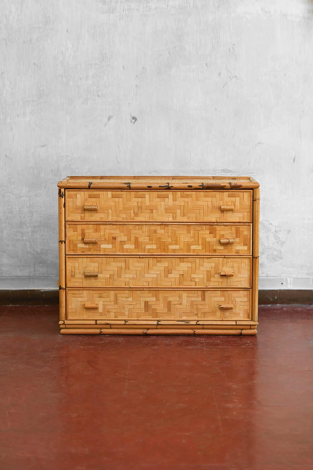 Chest Of Drawers In Bamboo And Pressed Bamboo, Italy 1980 In Good Condition For Sale In Roma, RM