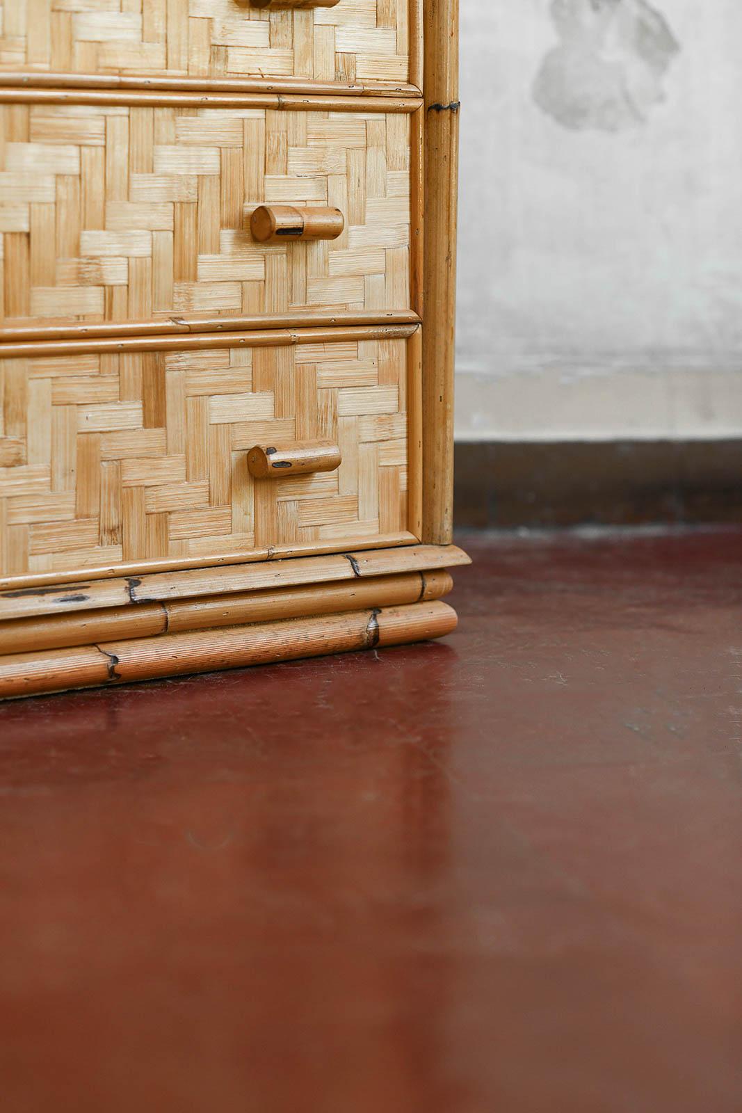 Chest Of Drawers In Bamboo And Pressed Bamboo, Italy 1980 For Sale 4