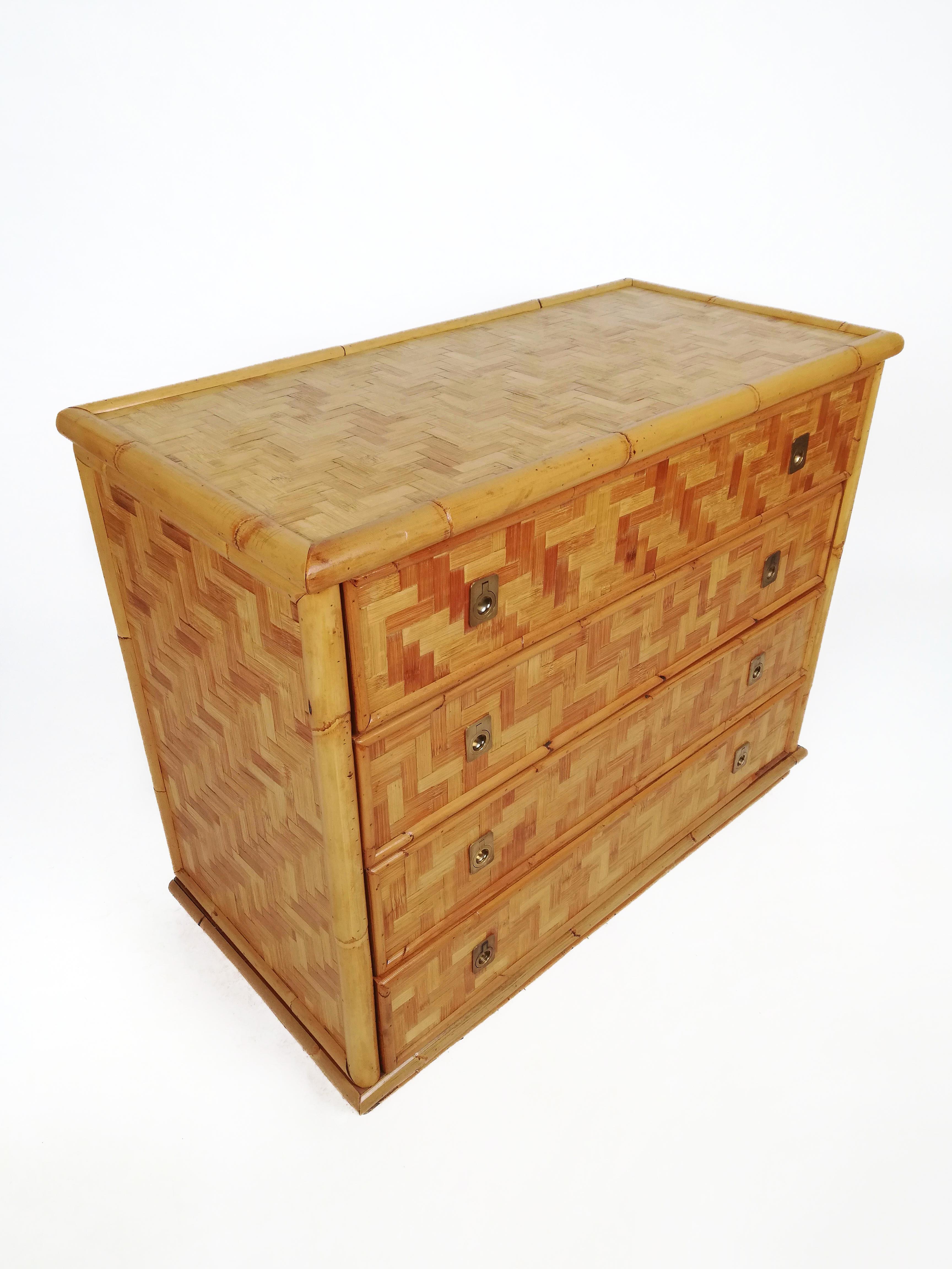 Chest of Drawers in Bamboo with Brass Handles by Dal Vera, Italy, 1970s 4