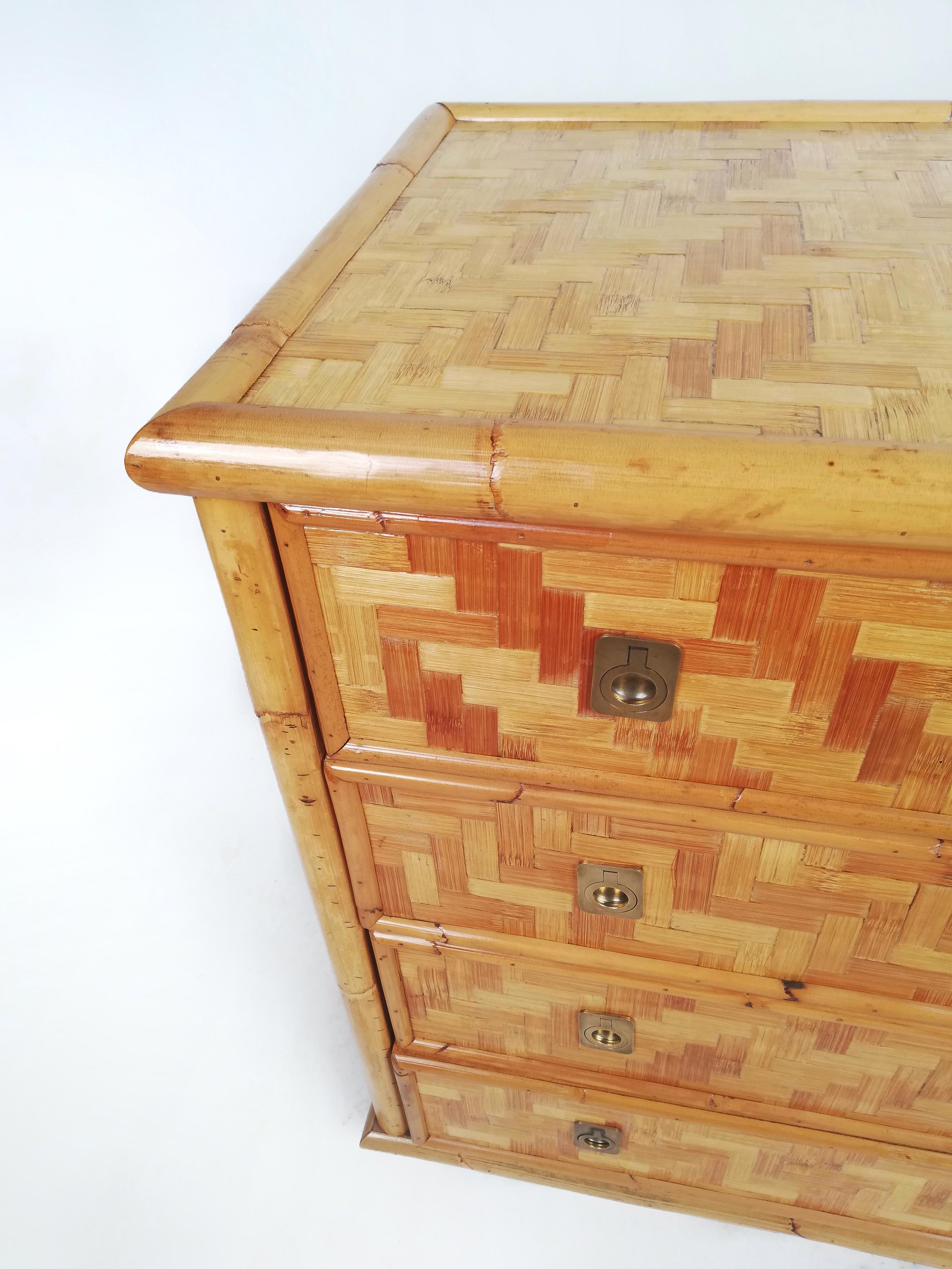 Chest of Drawers in Bamboo with Brass Handles by Dal Vera, Italy, 1970s 5