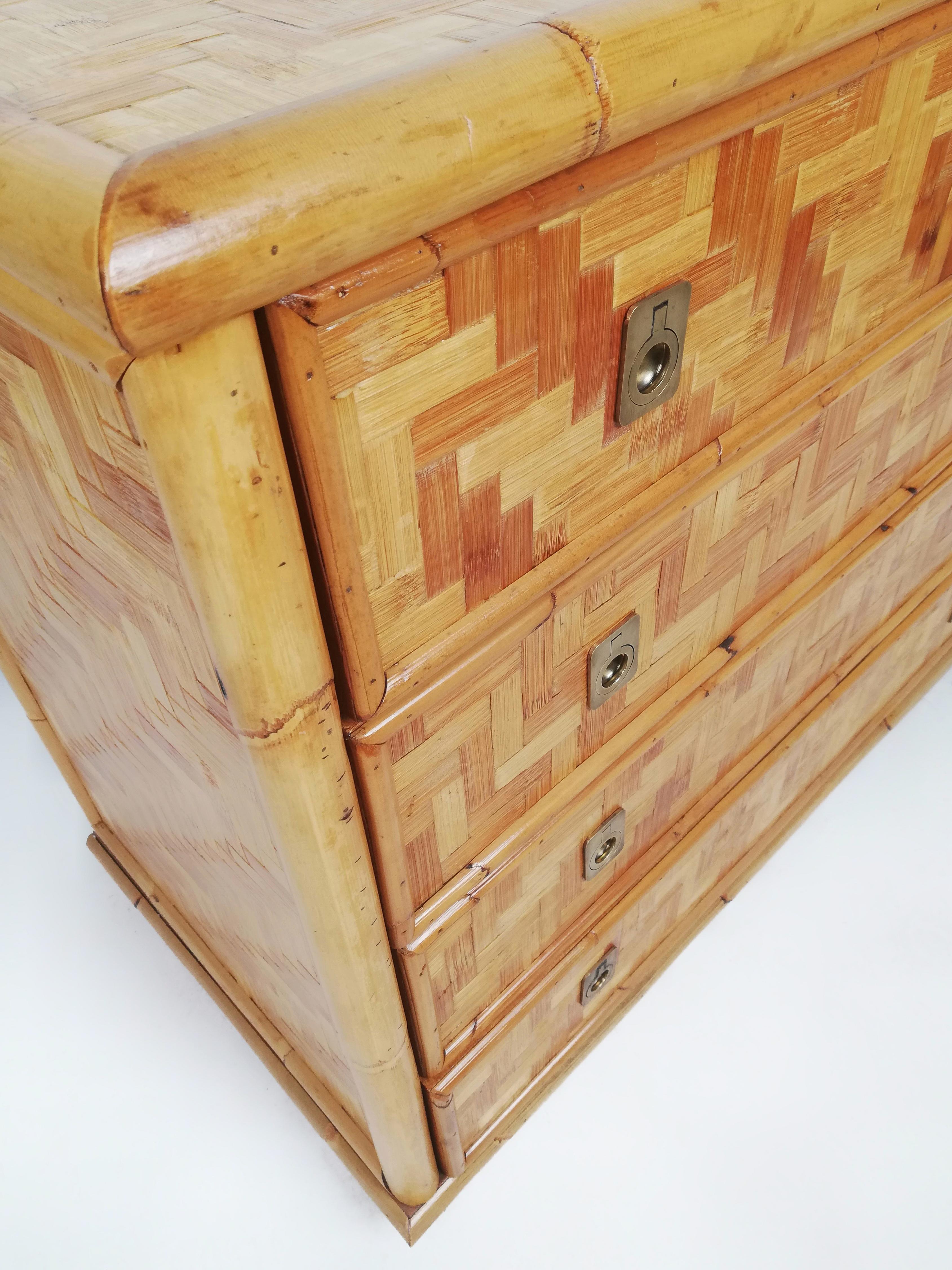 Chest of Drawers in Bamboo with Brass Handles by Dal Vera, Italy, 1970s 12